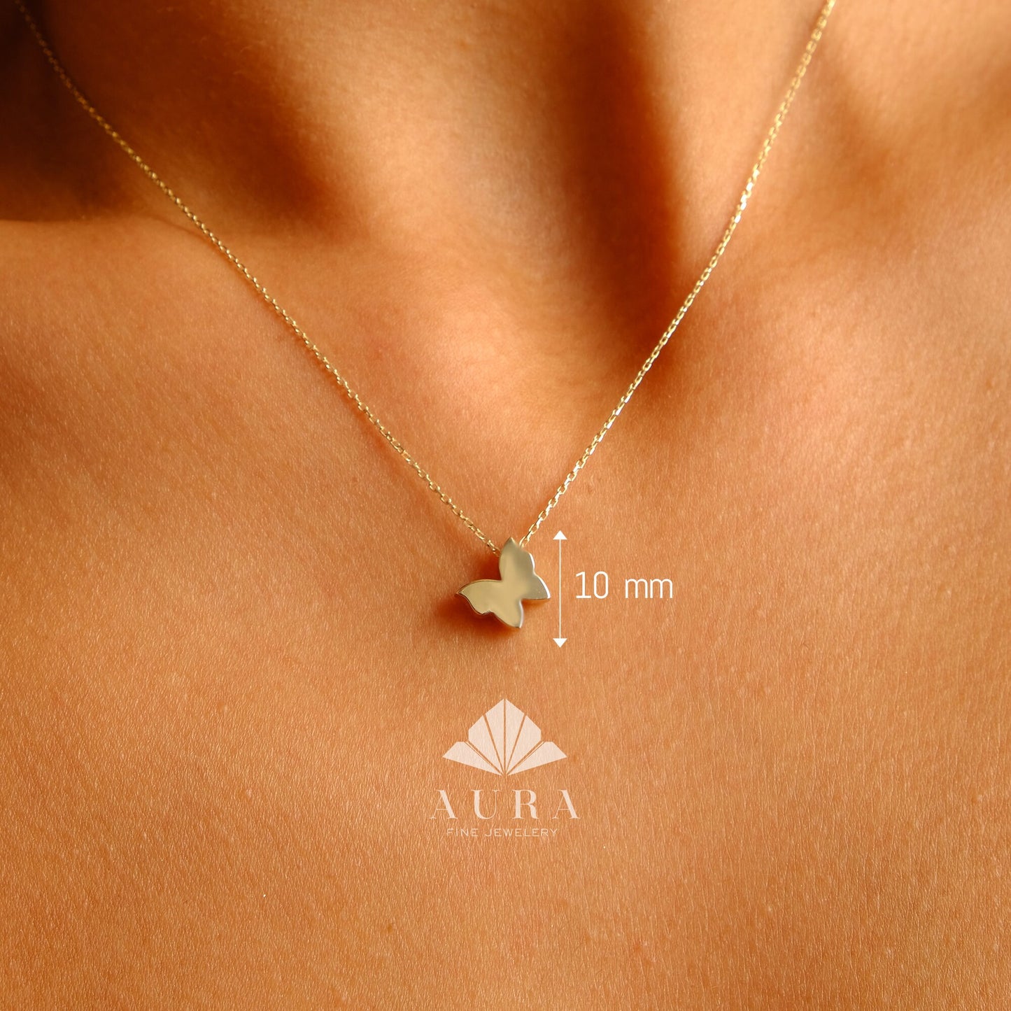 14K Gold Butterfly Necklace, Dainty Butterfly Pendant, Minimalist Gold Jewelry, Gold Butterfly Wings Charm, Delicate Layering Necklace