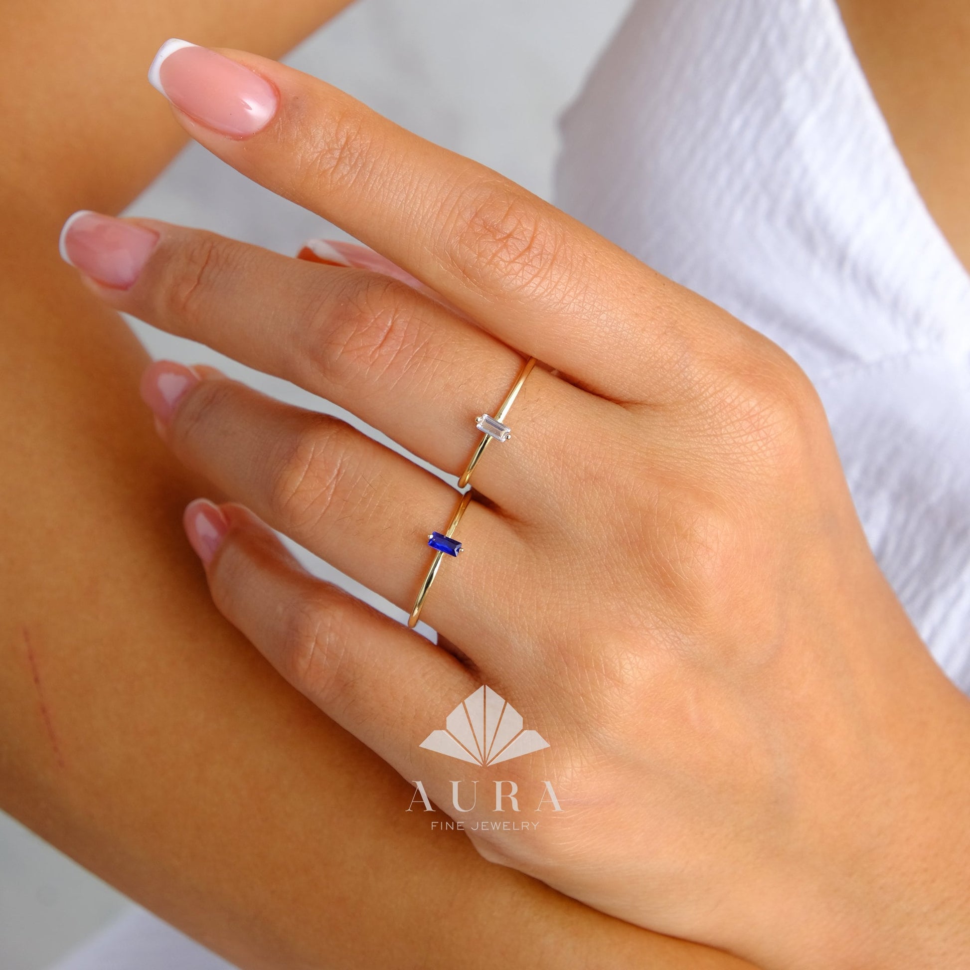 14K Gold Baguette Birthstone Ring, Custom Gemstone Band, Personalized Stacking Ring, Minimalist Gold Ring, Dainty Solitaire Jewelry