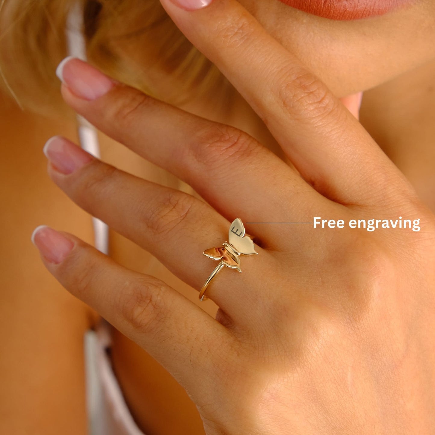 14K Gold Butterfly Ring, Stacking Butterfly Band, Animal Themed Jewelry, Gold Stackable Ring, Friendship Ring, Dainty Butterfly Jewelry