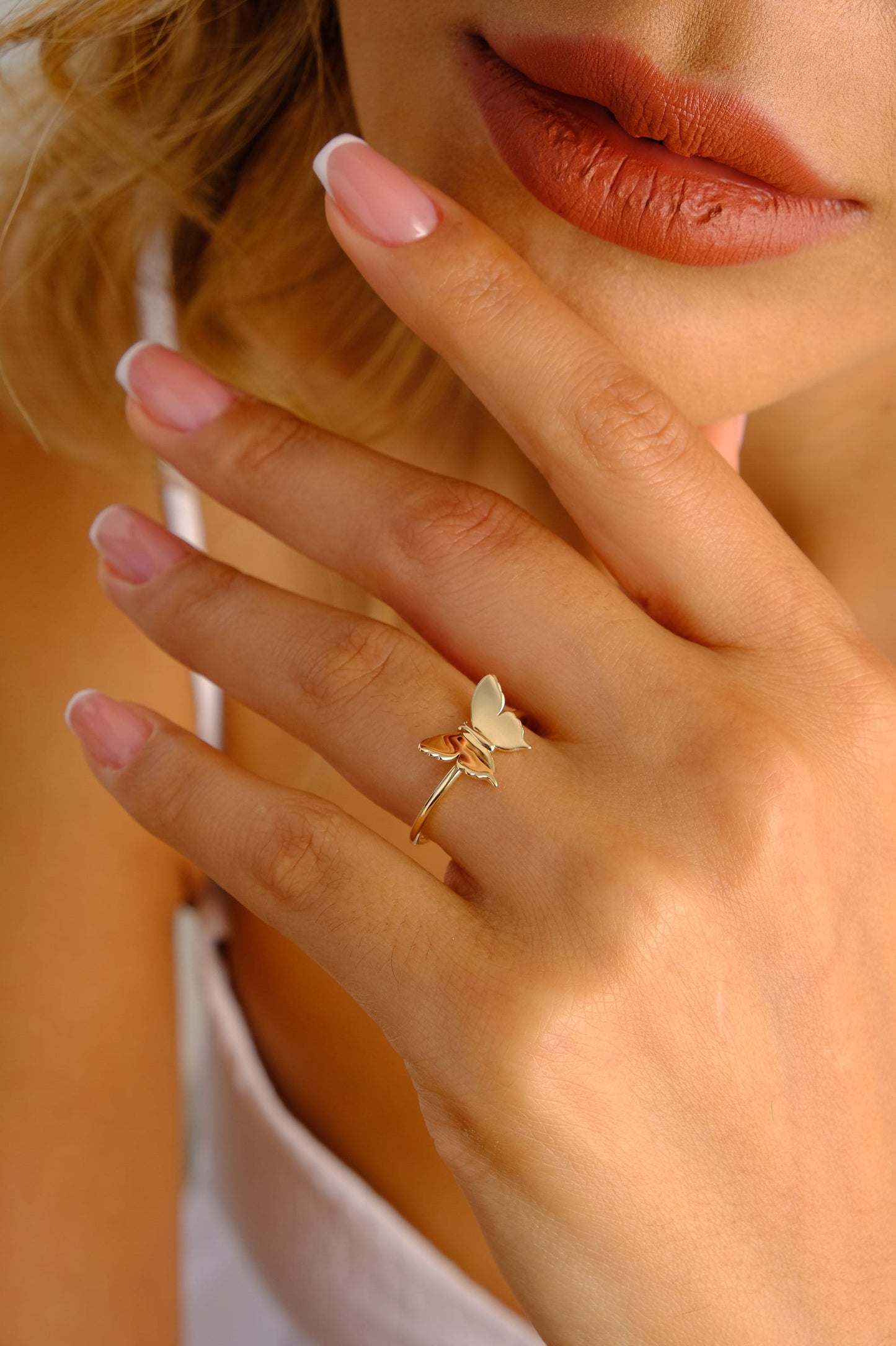 14K Gold Butterfly Ring, Stacking Butterfly Band, Animal Themed Jewelry, Gold Stackable Ring, Friendship Ring, Dainty Butterfly Jewelry