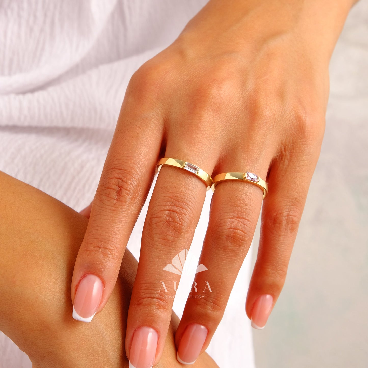 14K Gold Baguette Ring, Custom Birthstone Band, Stacking Engagement Ring, Personalized Solitaire Jewelry, Minimalist Promise Ring
