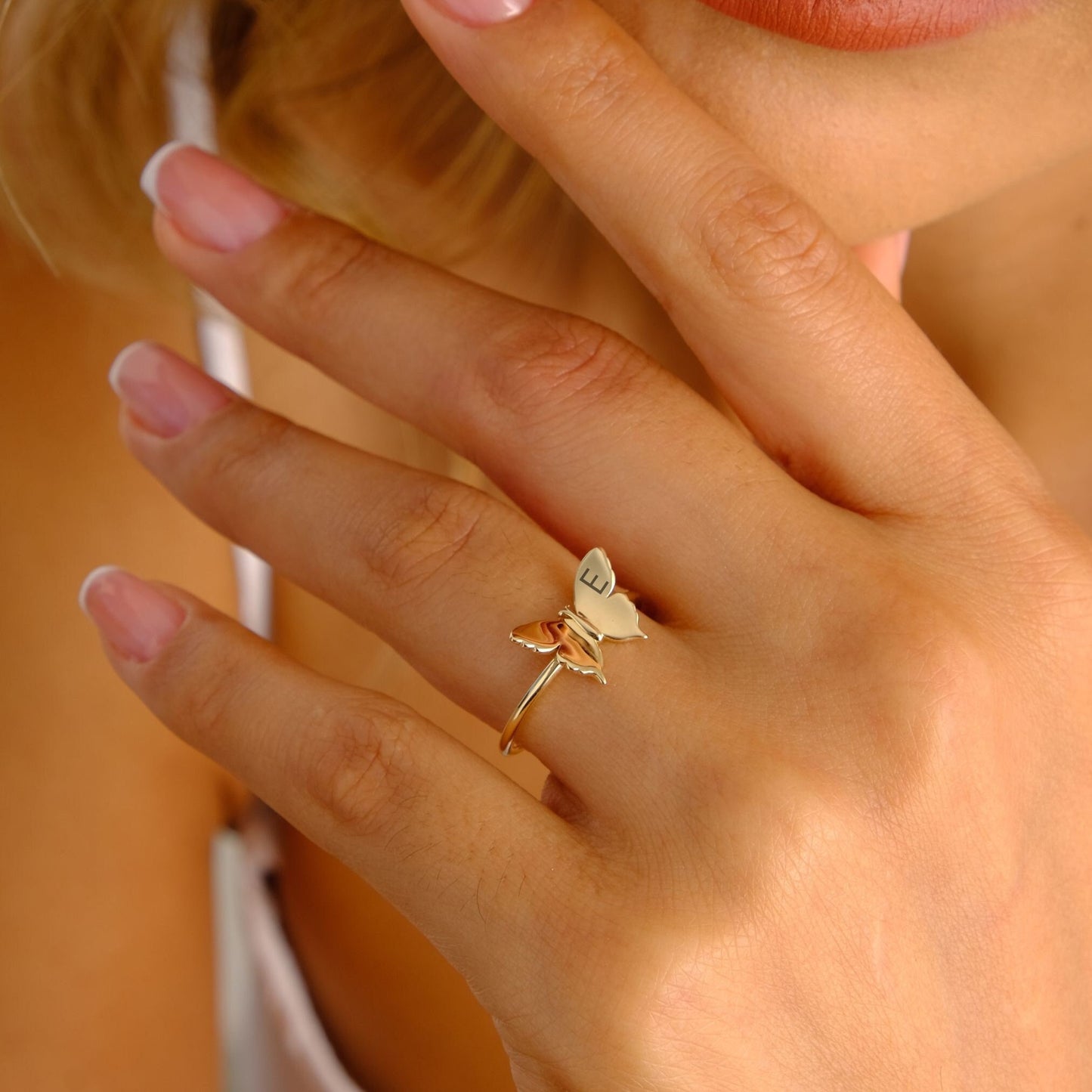 14K Gold Butterfly Ring, Stacking Butterfly Band, Animal Themed Jewelry, Gold Stackable Ring, Friendship Ring, Dainty Butterfly Jewelry