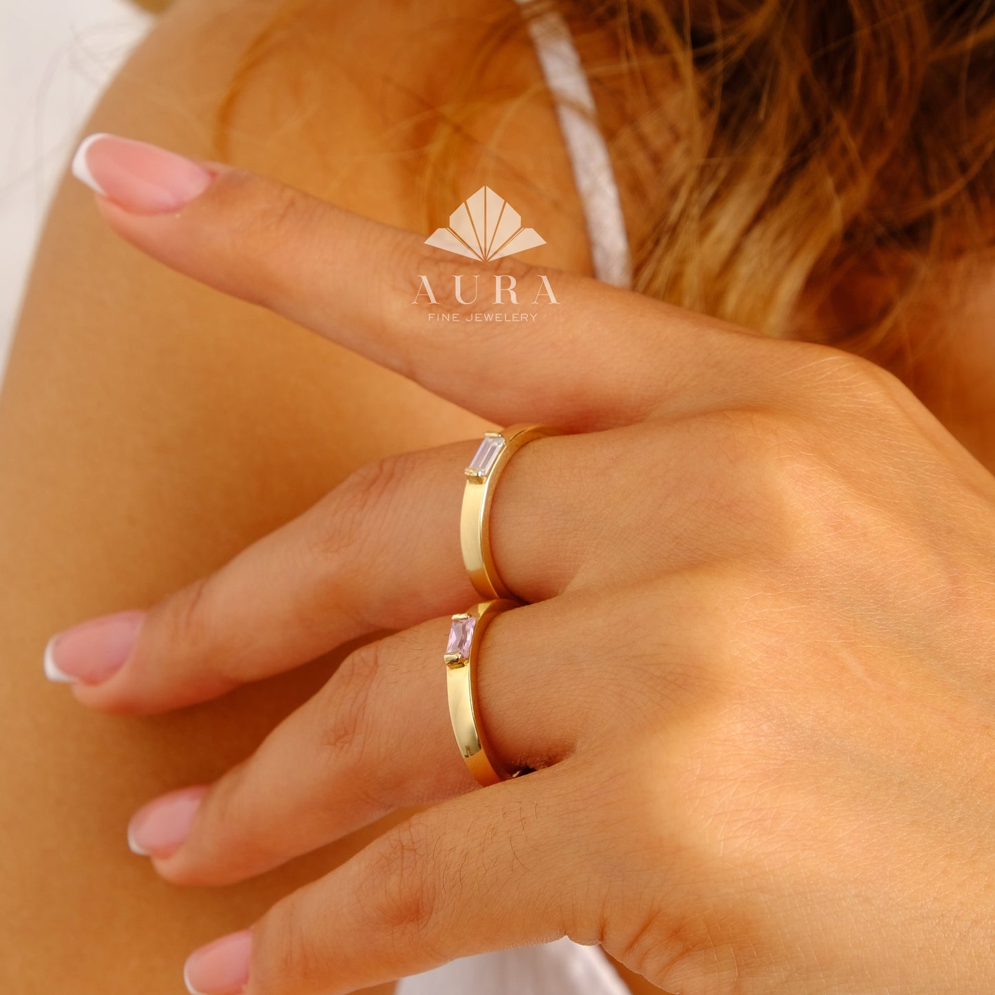 14K Gold Baguette Ring, Custom Birthstone Band, Stacking Engagement Ring, Personalized Solitaire Jewelry, Minimalist Promise Ring