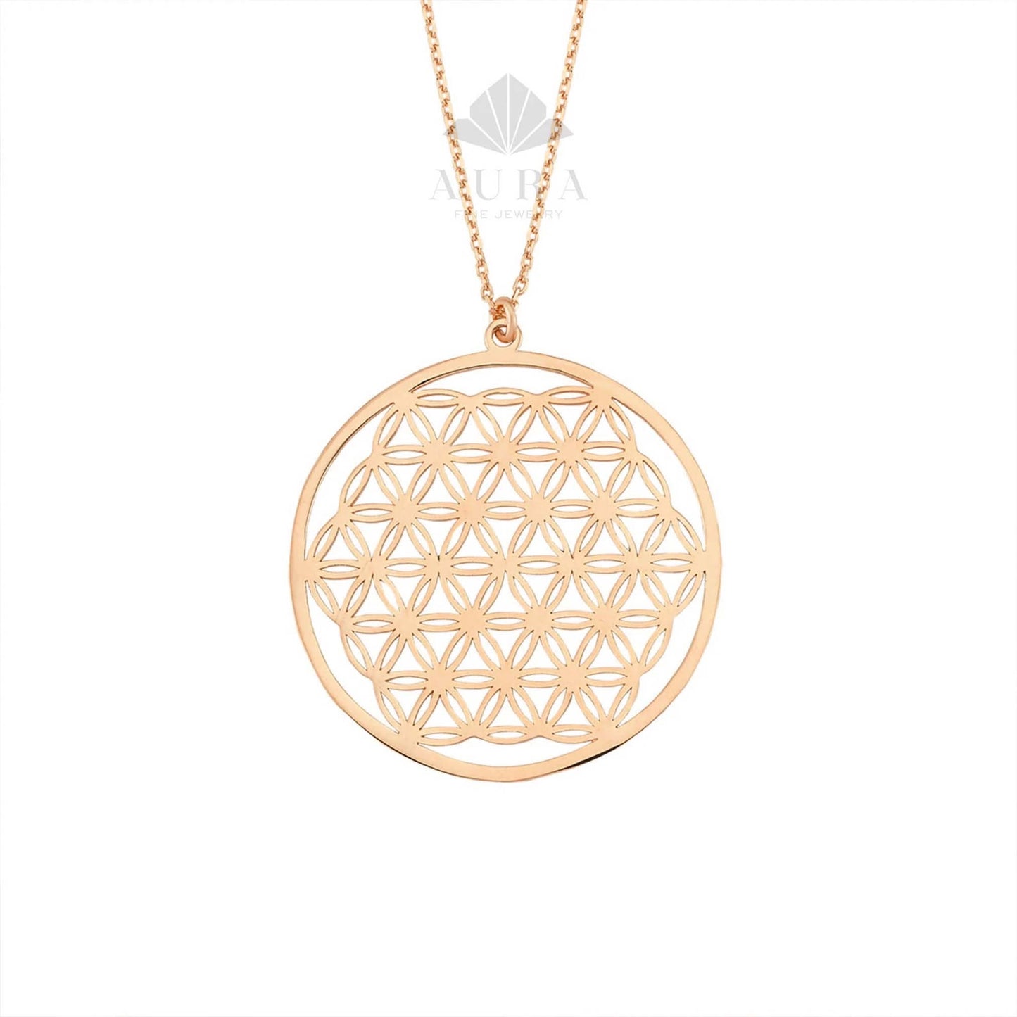 14K Gold Flower of Life Necklace, Handmade Jewelry, Seed of Life Medallion, Sacred Geometry Pendant, Spiritual Necklace, Anniversary Gift