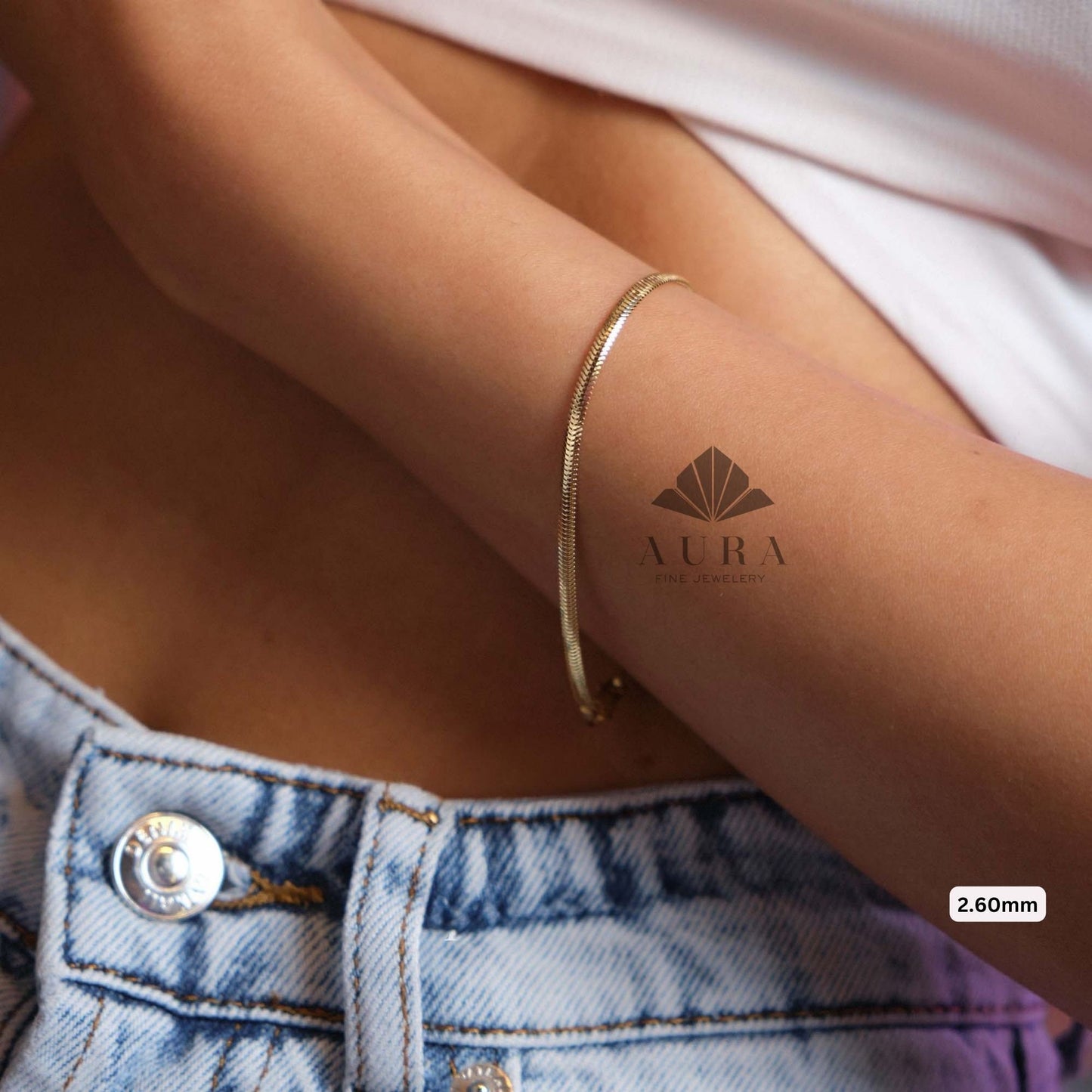 14K Gold Snake Chain Bracelet, Minimalist Gold Bracelet, Handmade Jewelry, Italian Gold Bracelet, Herringbone 2.6 mm 3.4 mm 4.2 mm Chain