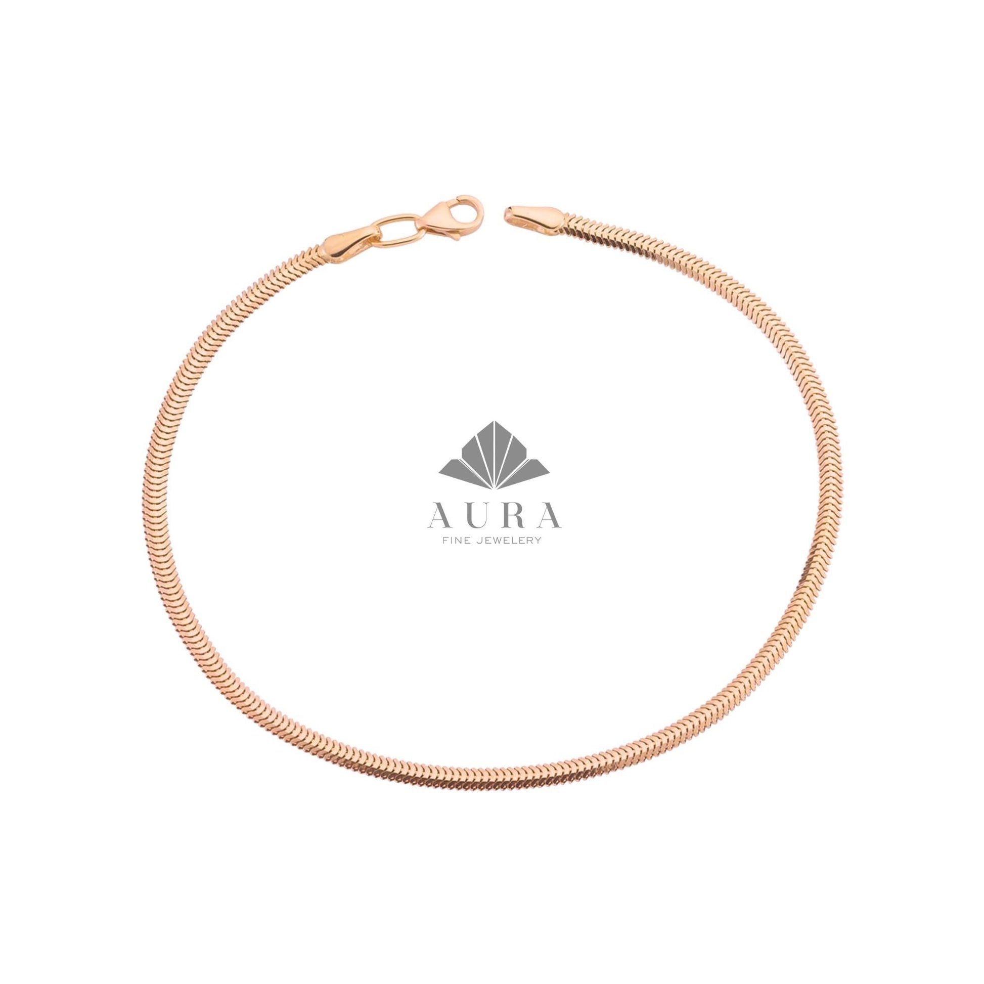 14K Gold Snake Chain Bracelet, Minimalist Gold Bracelet, Handmade Jewelry, Italian Gold Bracelet, Herringbone 2.6 mm 3.4 mm 4.2 mm Chain