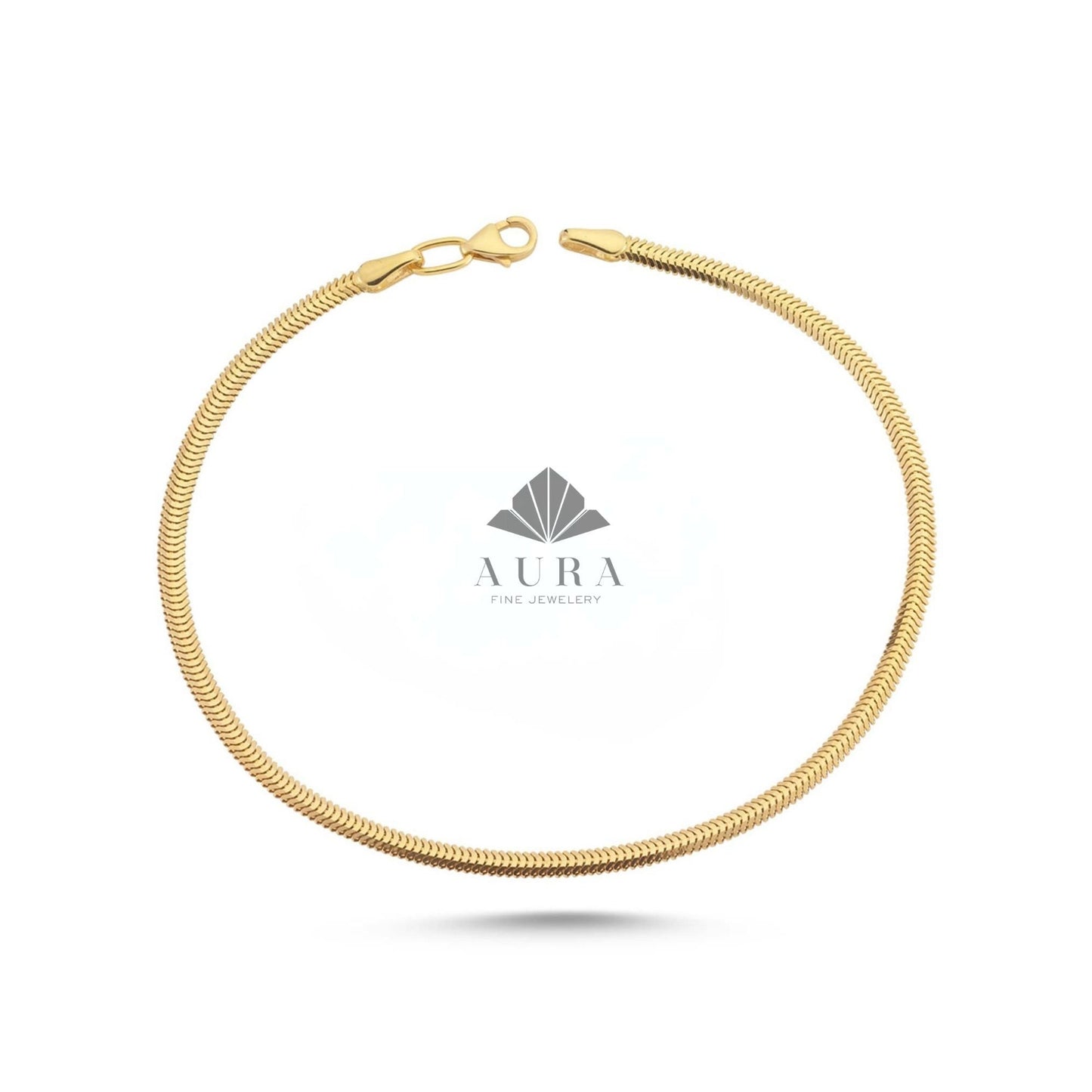 14K Gold Snake Chain Bracelet, Minimalist Gold Bracelet, Handmade Jewelry, Italian Gold Bracelet, Herringbone 2.6 mm 3.4 mm 4.2 mm Chain