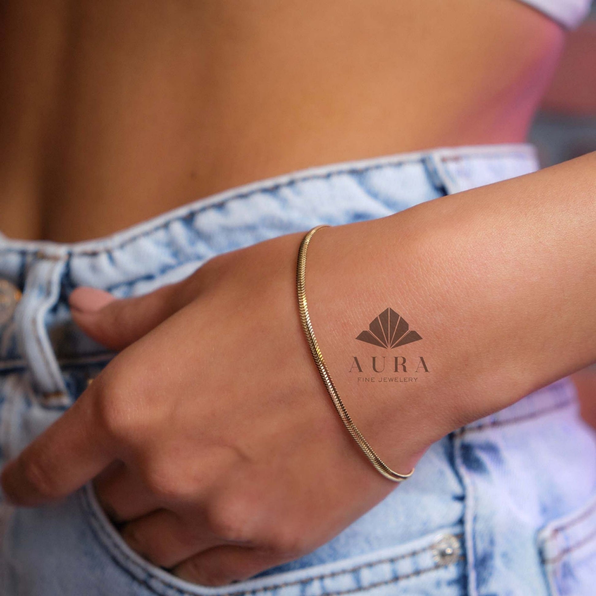 14K Gold Snake Chain Bracelet, Minimalist Gold Bracelet, Handmade Jewelry, Italian Gold Bracelet, Herringbone 2.6 mm 3.4 mm 4.2 mm Chain