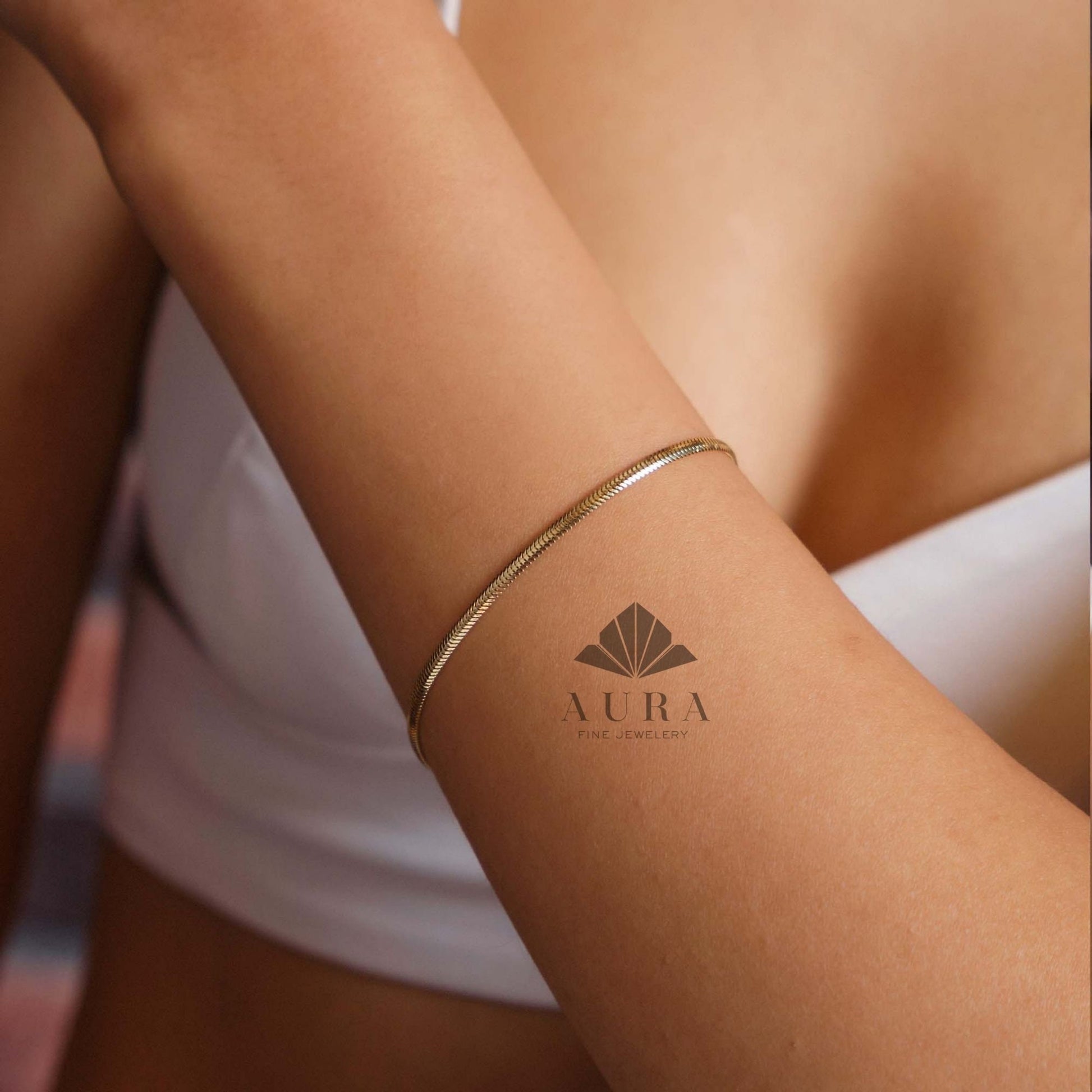 14K Gold Snake Chain Bracelet, Minimalist Gold Bracelet, Handmade Jewelry, Italian Gold Bracelet, Herringbone 2.6 mm 3.4 mm 4.2 mm Chain