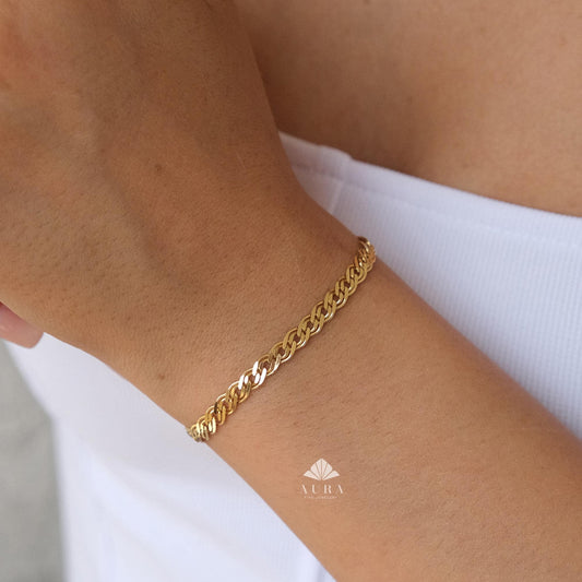 14K Gold 3.5mm Cuban Links Bracelet, Gold Curb Link Chain, Stacking Gold Bracelet, Miami Cuban Chain Bracelet, Men and Women Bracelet