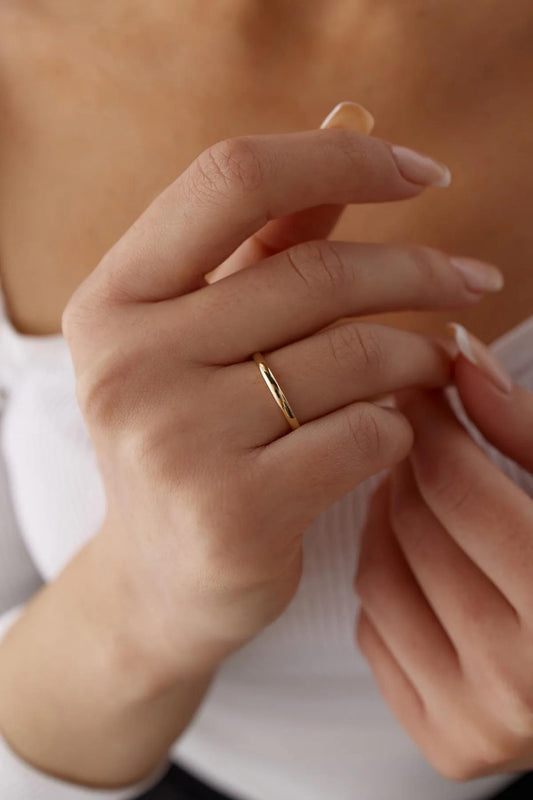 14K Solid Gold Thin Wedding Band, Stacking Ring, 2mm Wedding Band, Dainty Minimalist Simple Plain Ring, Mother's Day Gift