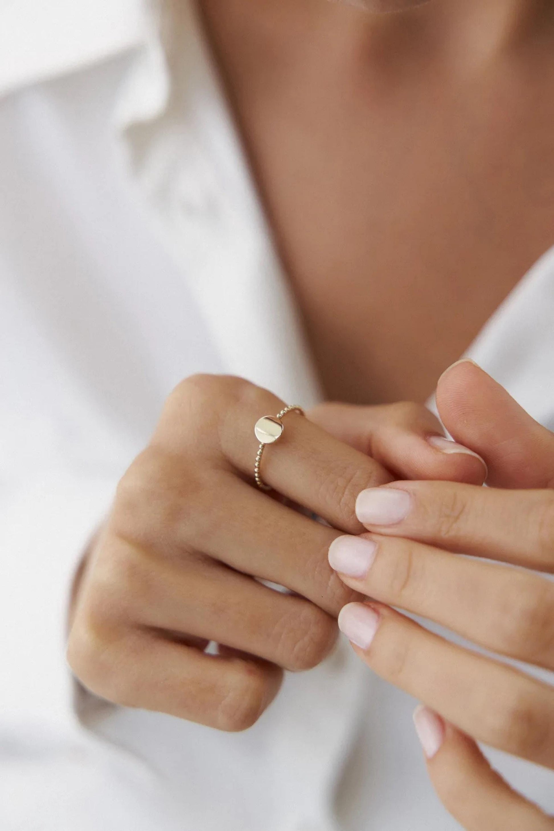 14K Gold Beaded Band Ring, Dainty Minimalist Stacking Ring for Women, Gold Beaded Ring, 14K Gold Ball Ring, Gold Dotted Ring