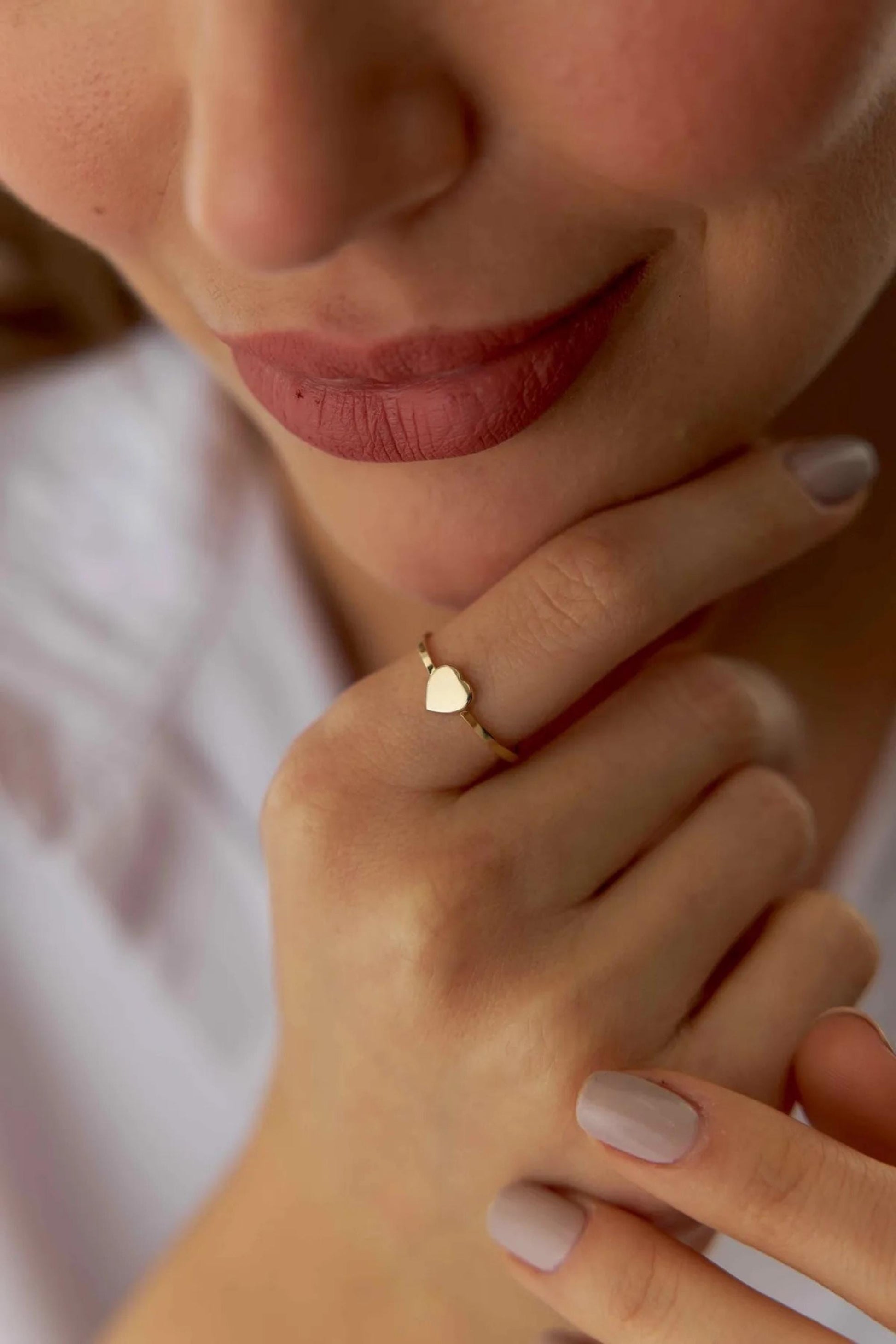 14K Tiny Solid Gold Heart Ring, Love Ring, Gold Ring, Minimalist Ring, Christmas Gift For Her, Personalized Stacking Ring, Mini Dainty Heart