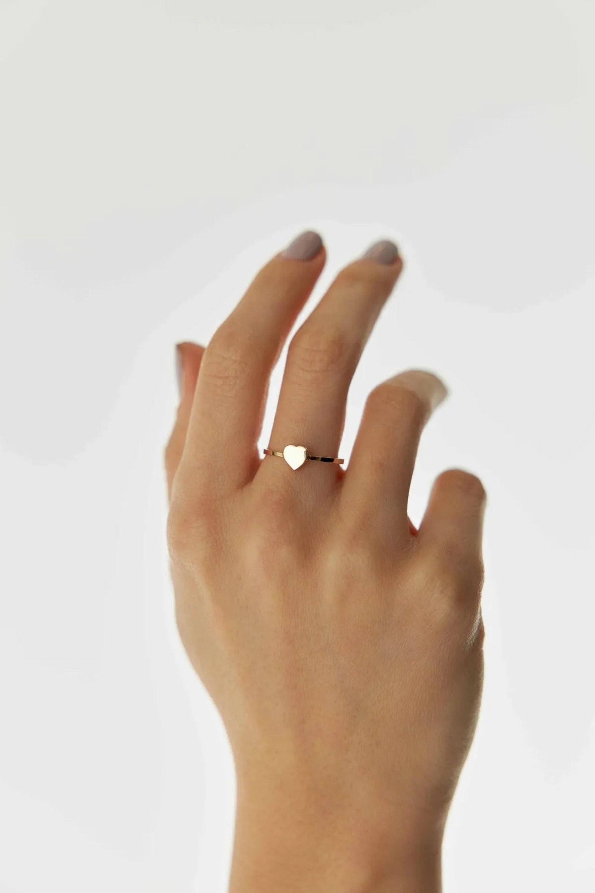 14K Tiny Solid Gold Heart Ring, Love Ring, Gold Ring, Minimalist Ring, Christmas Gift For Her, Personalized Stacking Ring, Mini Dainty Heart