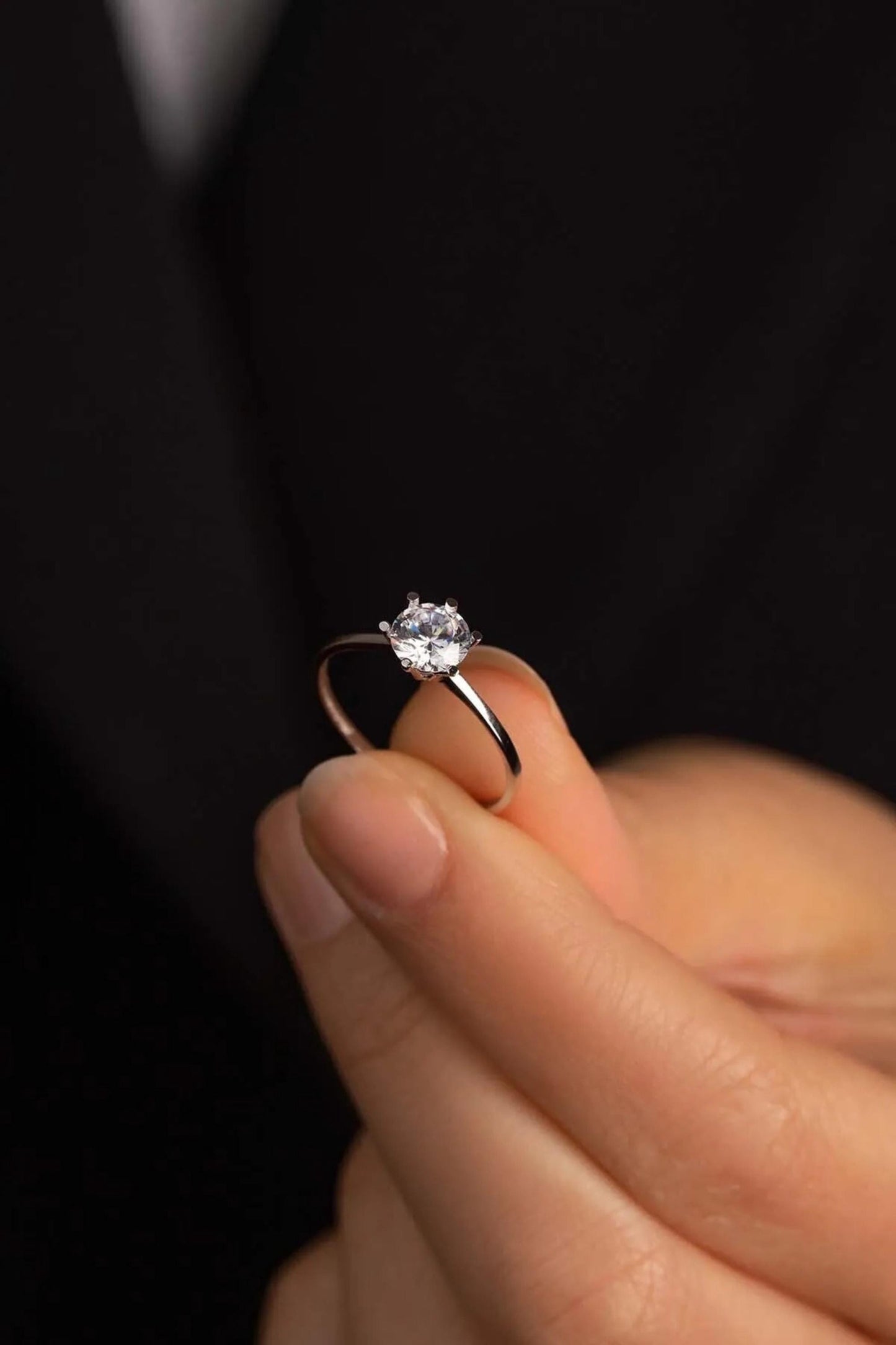 14K Solid Gold 6-Prong Round Engagement Ring, 1.5 CT Engagement Rings / Solitaire Moissanite Ring, Gold Promise Ring
