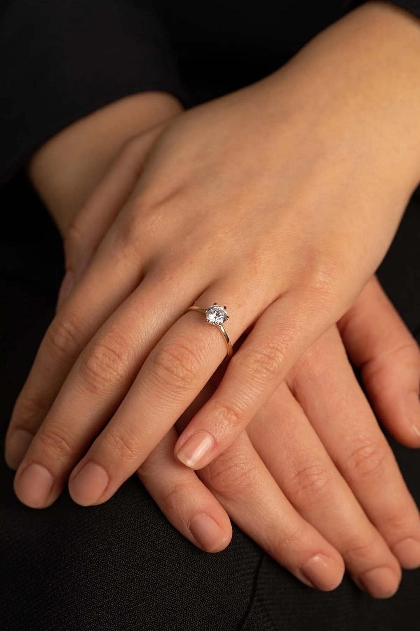 14K Solid Gold 6-Prong Round Engagement Ring, 1.5 CT Engagement Rings / Solitaire Moissanite Ring, Gold Promise Ring