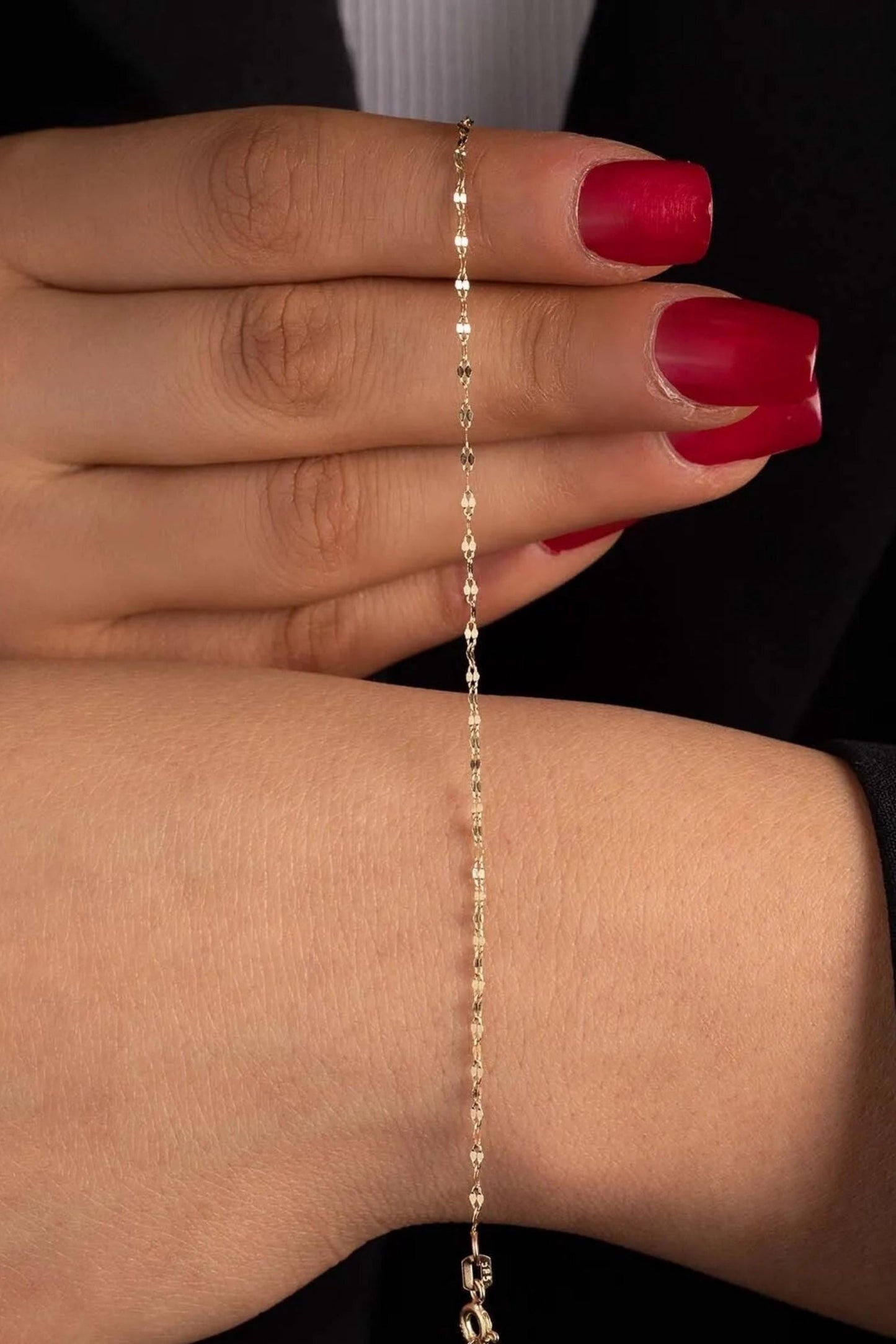 14K Solid Gold Sequin Bracelet, 2mm 3mm 4mm Gold Bracelet, Delicate Minimalist Handmade Bracelet Dainty, Thin Chain Bracelet, Gift For Her
