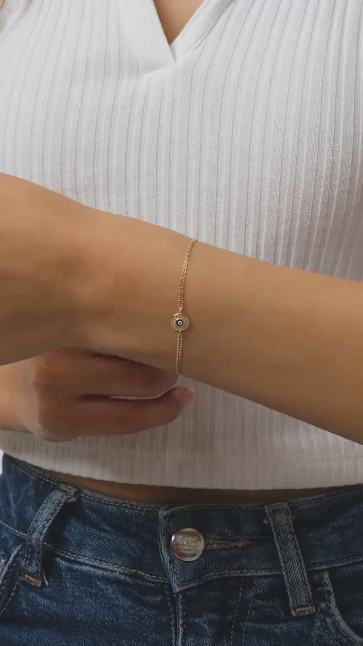14K Gold Evil Eye Bracelet, Cz Diamond Evil Eye Charm Bracelet, Dainty Evil Eye Bracelet, Minimalist Protection Jewelry, Handmade Evil Eye