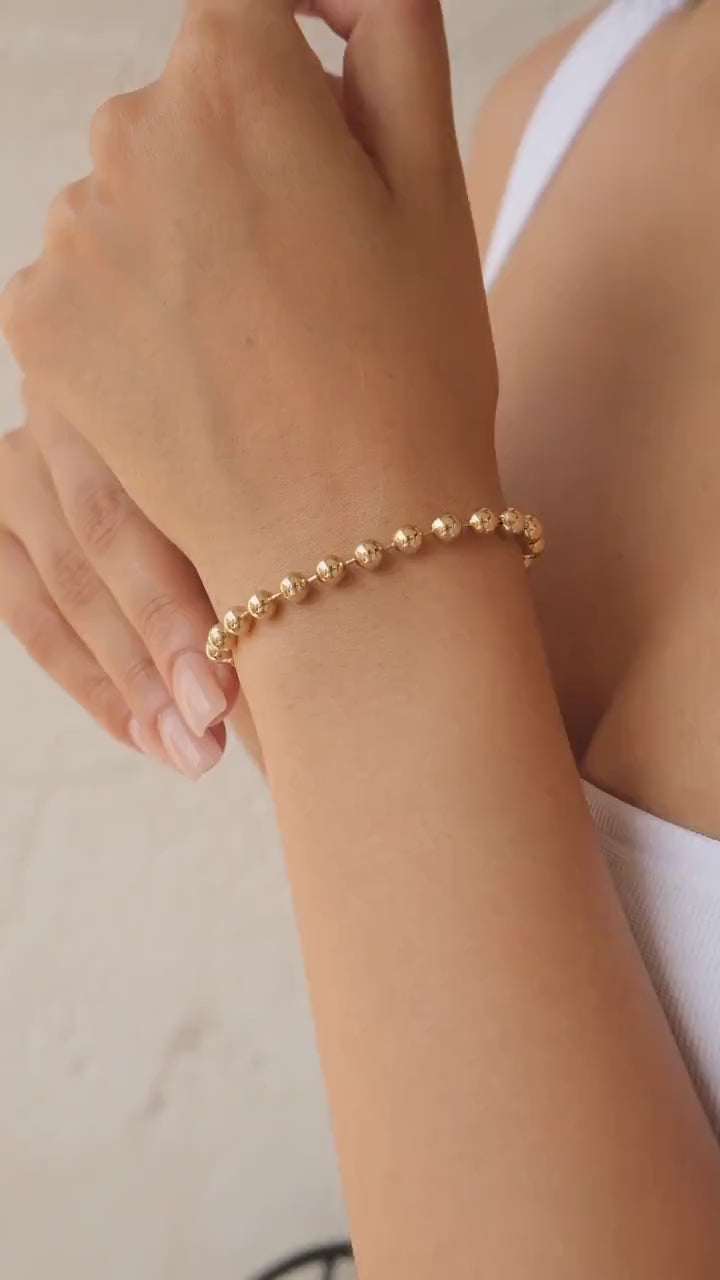 14K Gold Bead Ball Bracelet, 3.5mm Italian Gold Chain