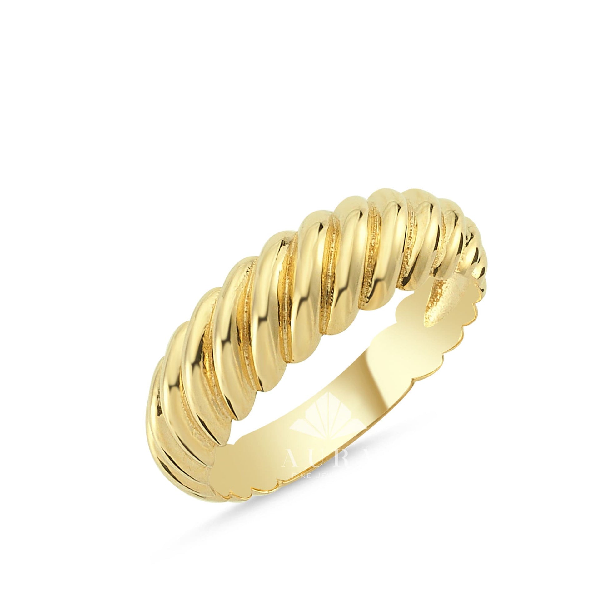 14K Gold Croissant Ring, Croissant Wedding Band, Dainty Twist Ring, Statement Ring, Infinity Twisted Thumb Band, Classic Dome Ring Gift
