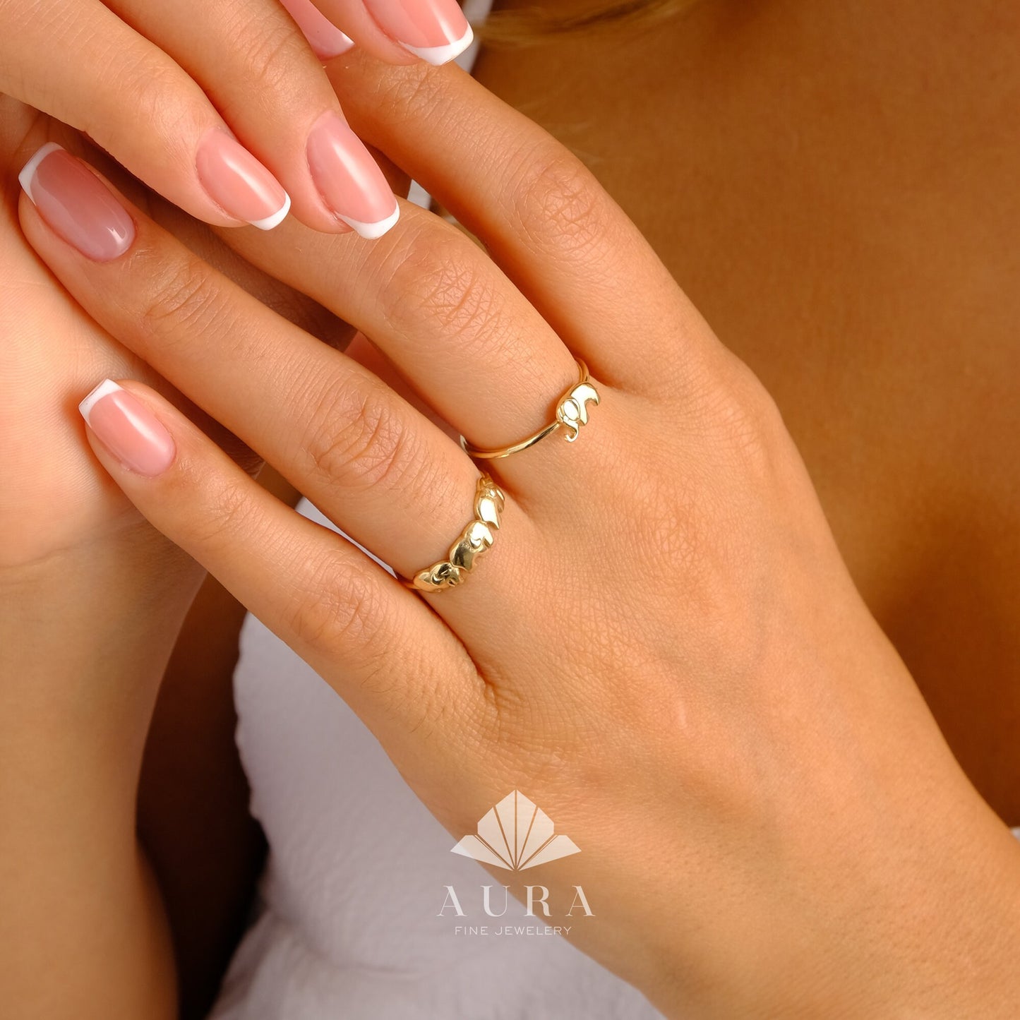 14K Gold Elephant Ring, 3 Elephant Ring, Stacking Dainty Band, Animal Gold Ring, Good Fortune Symbol, Unique Elephant Ring, Gift for Her