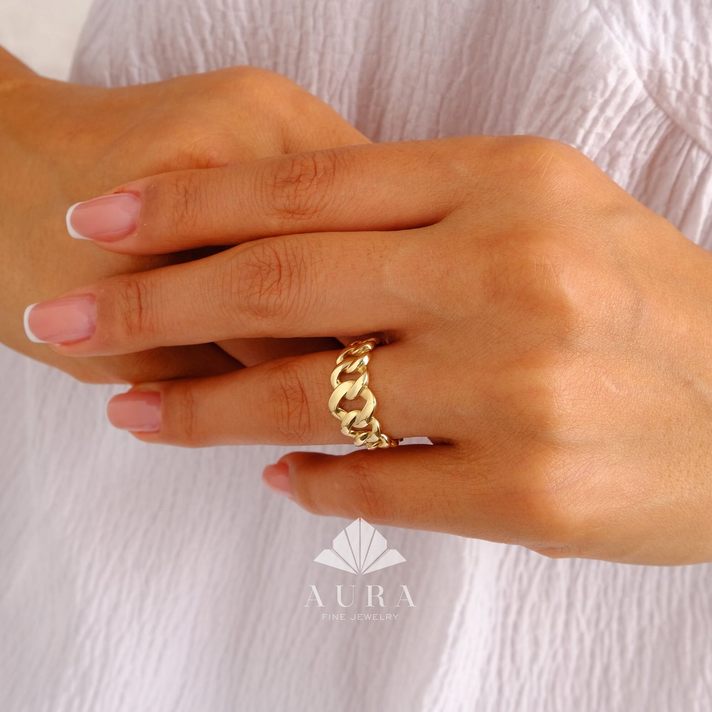 14K Gold 9mm Cuban Link Ring, Curb Chain Ring, Stackable Ring, Statement Ring, Men Women Ring, Dainty Stackable Band, Wedding Ring