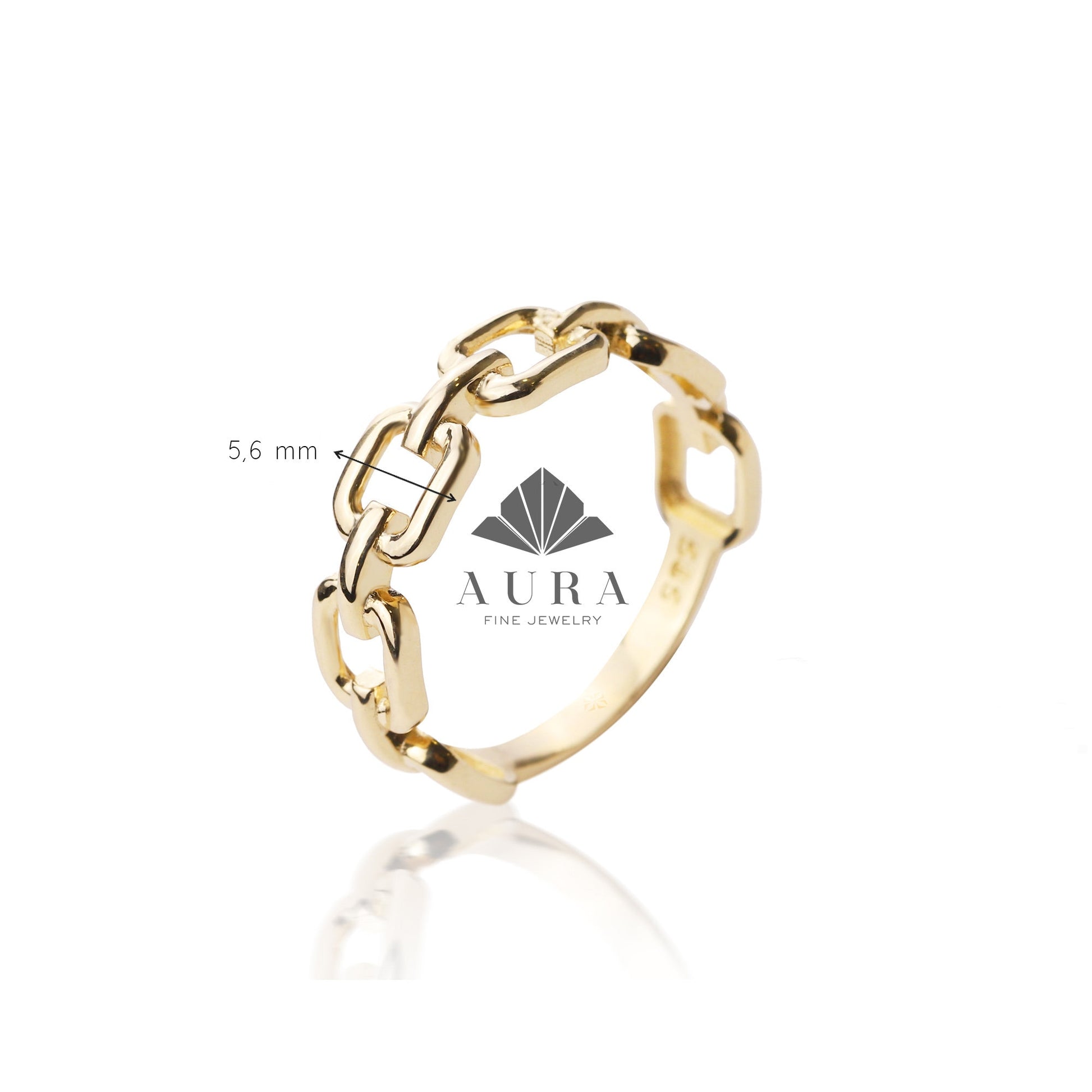 14K Gold Bold Chain Ring, Chunky Chain Ring, 5mm Curb Link Ring, Pointer Stacking Ring, Rectangle Thick Ring, Delicate Daily Everyday Ring