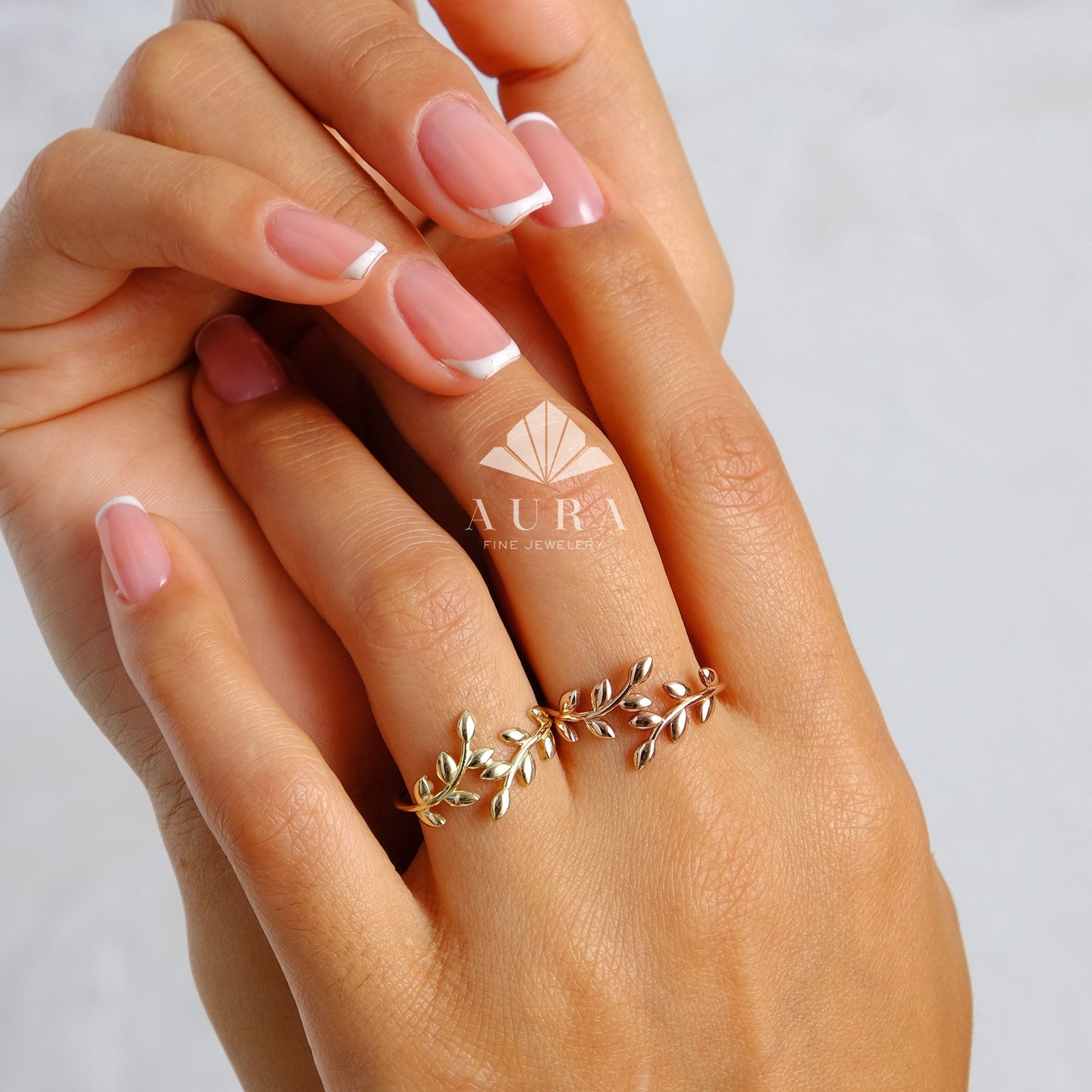 14K Gold Leaf Ring, Leaf Branch Ring, Laurel Wreath Wedding Band, Gold Vine Ring, Minimal Stackable Ring, Twig Ring