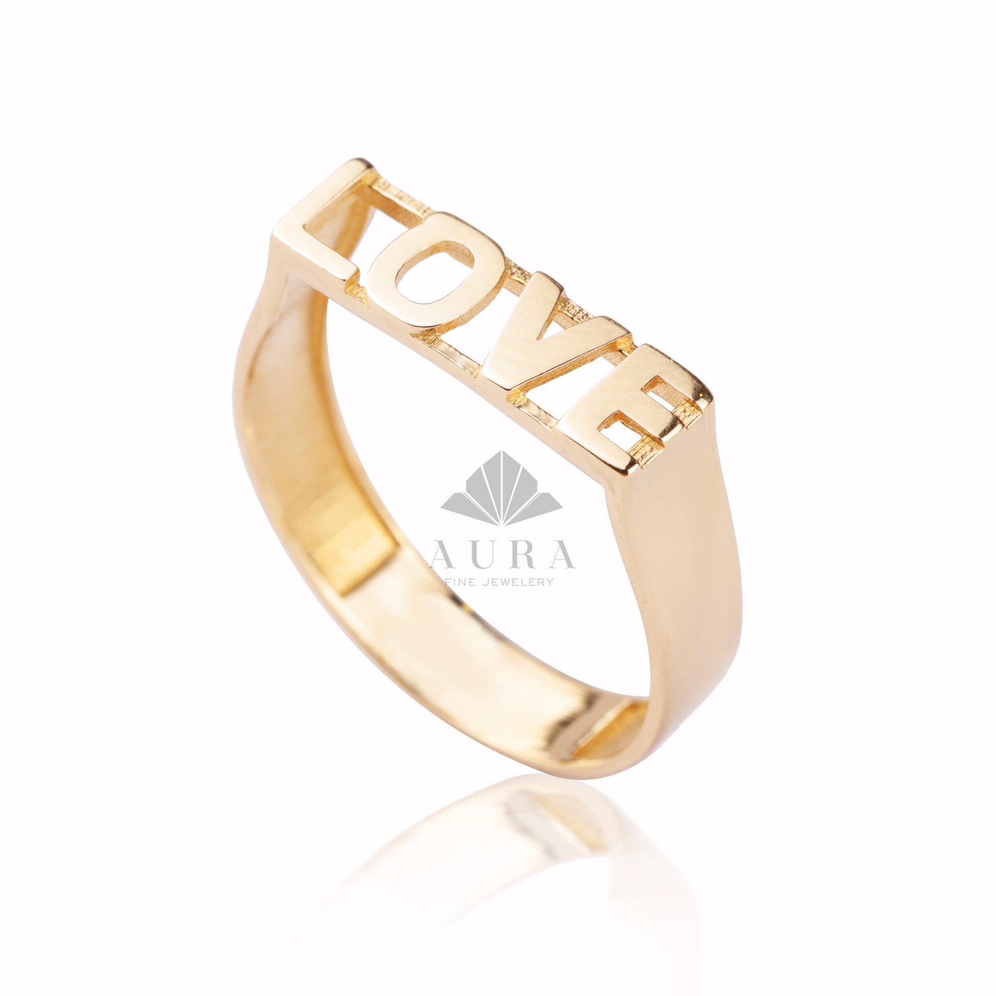 14K Gold Script Love Ring, Chunky Statement Word Ring, Stackable Ring, Engagement Ring, Promise Ring, Love Letter Ring, Love Jewelry