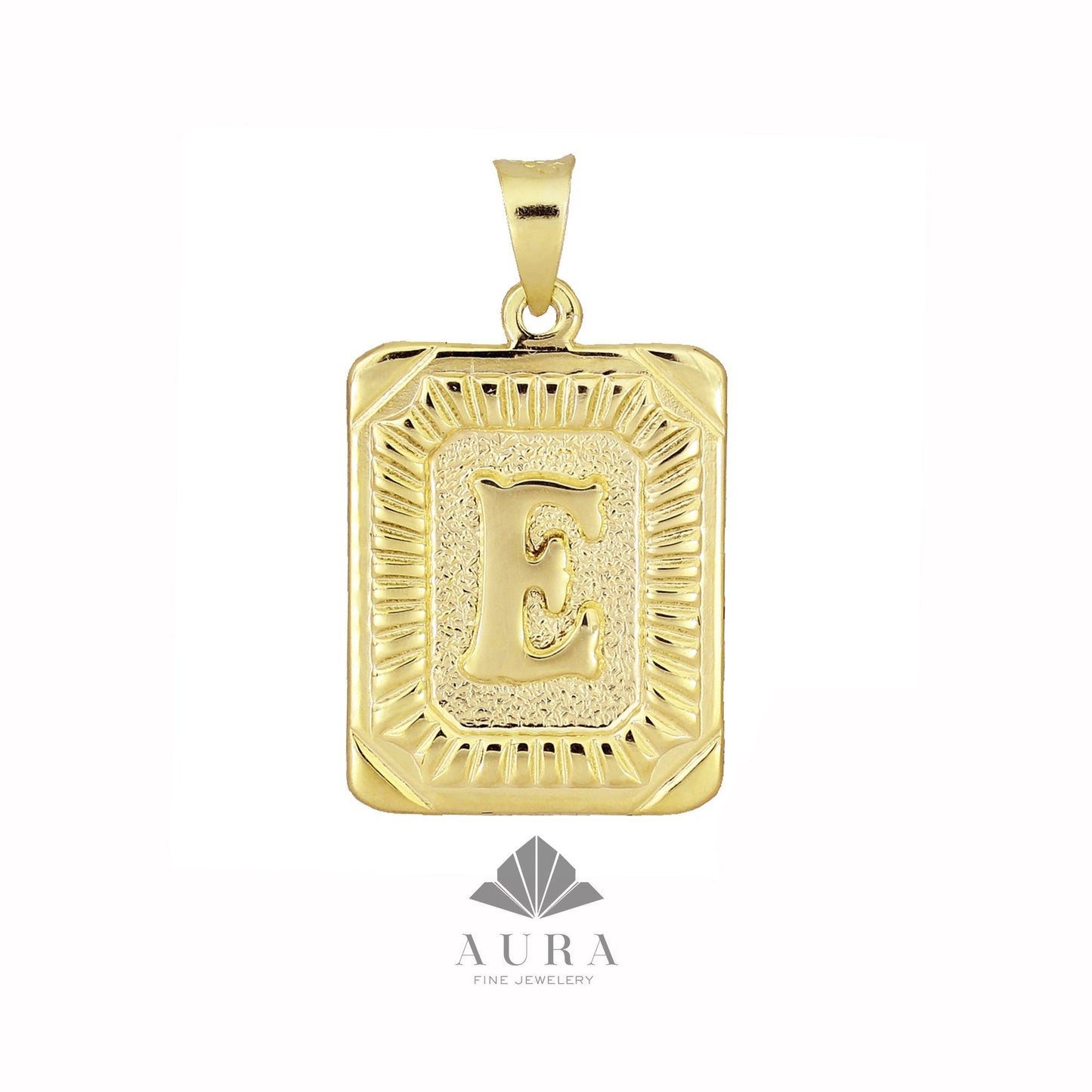 14K Gold Initial Necklace, Rectangle Letter Pendants, Retro Initial Necklace, Personalized Letter, Custom Gift for Her