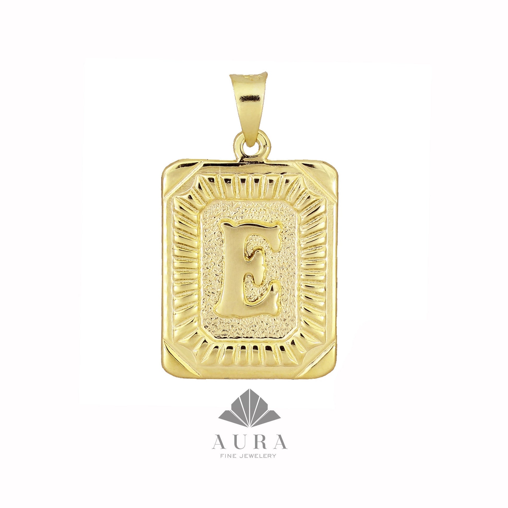 14K Gold Initial Necklace, Rectangle Letter Pendants, Retro Initial Necklace, Personalized Letter, Custom Gift for Her