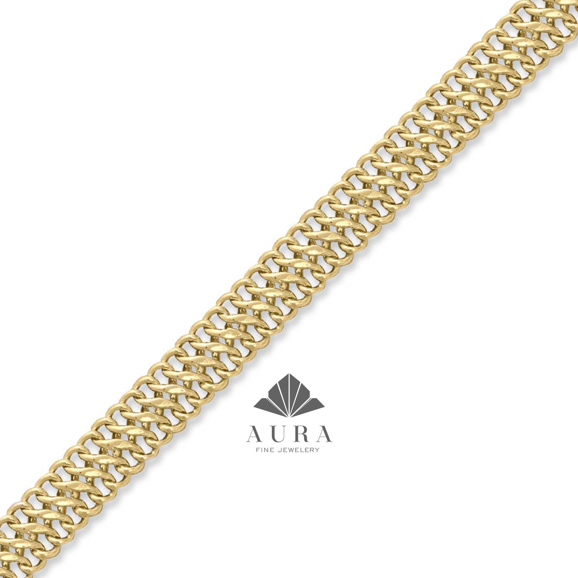 14K Gold Vienna Bracelet, Double Curb Chain Bracelet, Armoured Chain, Minimalist Jewelry, Gift for Her