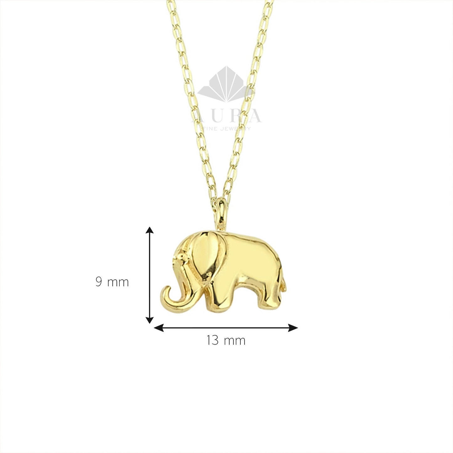 14K Gold Elephant Necklace, Elephant Pendant Necklace, Tiny Elephant Charm, Dainty Elephant Chain Choker, Minimalist Animal Pendant Jewelry