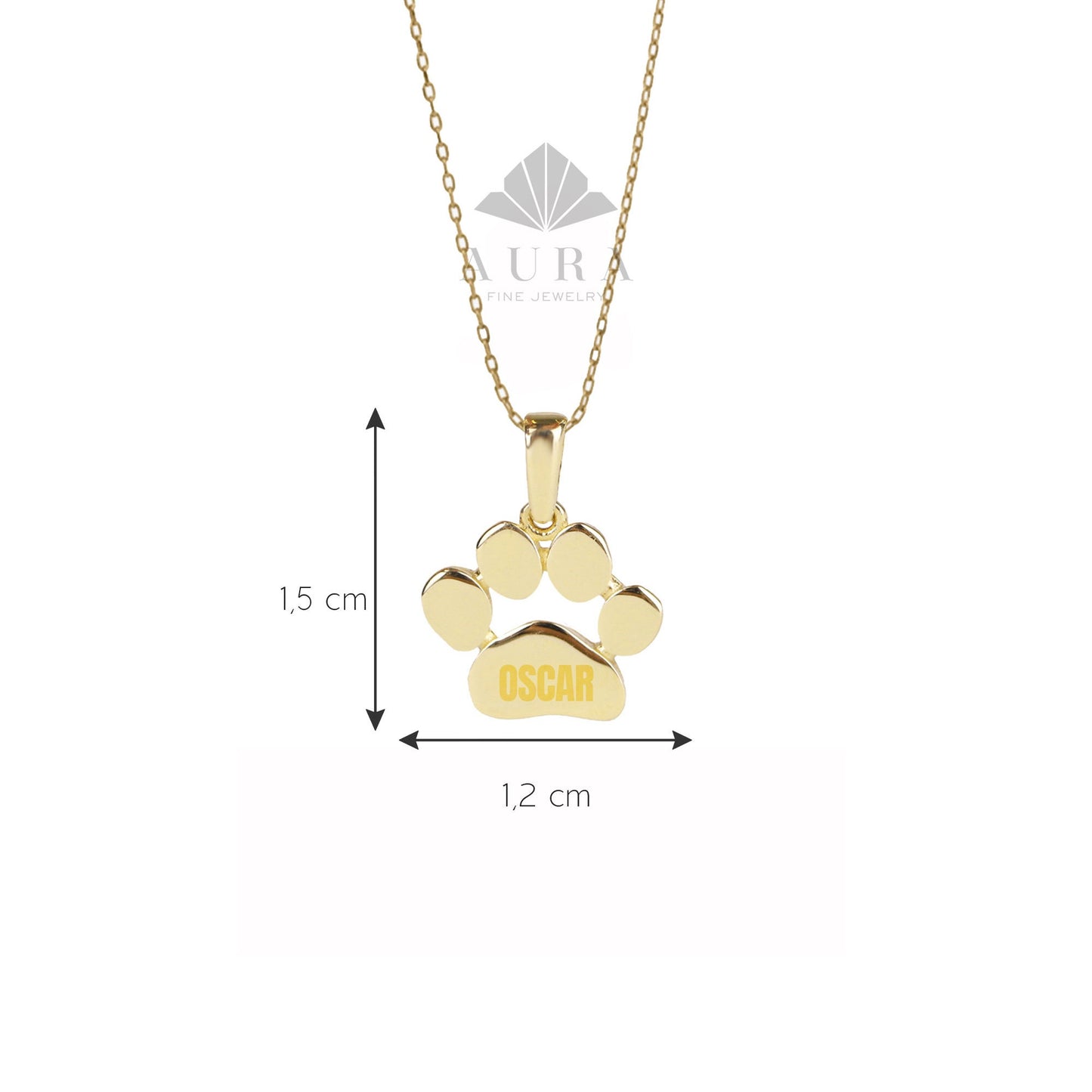 14K Gold Paw Print Necklace, Dog Paw Pendant Necklace, Engraved Pet Paw Print Charm, Pet Memorial Necklace, Personalized Paw, Gift