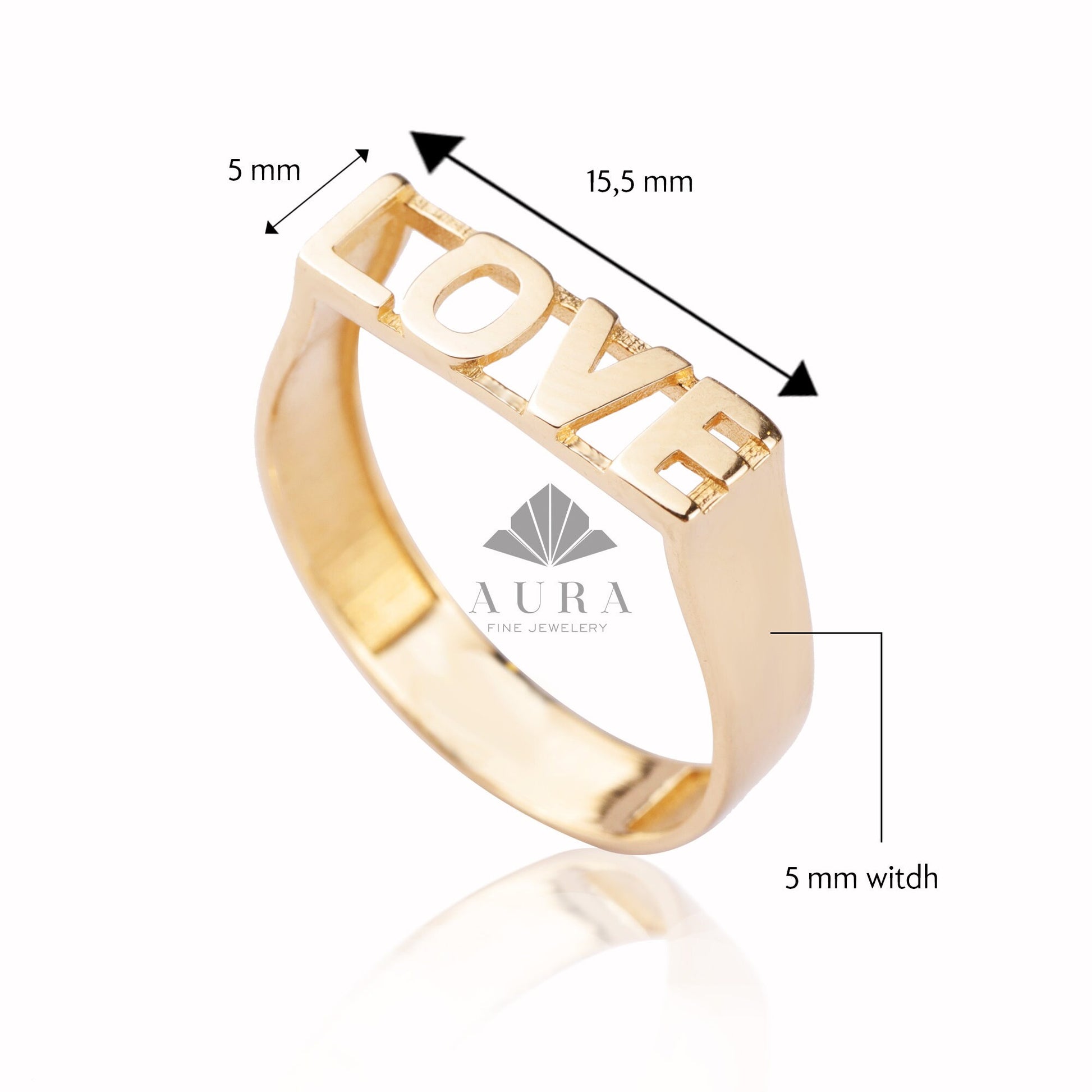 14K Gold Script Love Ring, Chunky Statement Word Ring, Stackable Ring, Engagement Ring, Promise Ring, Love Letter Ring, Love Jewelry
