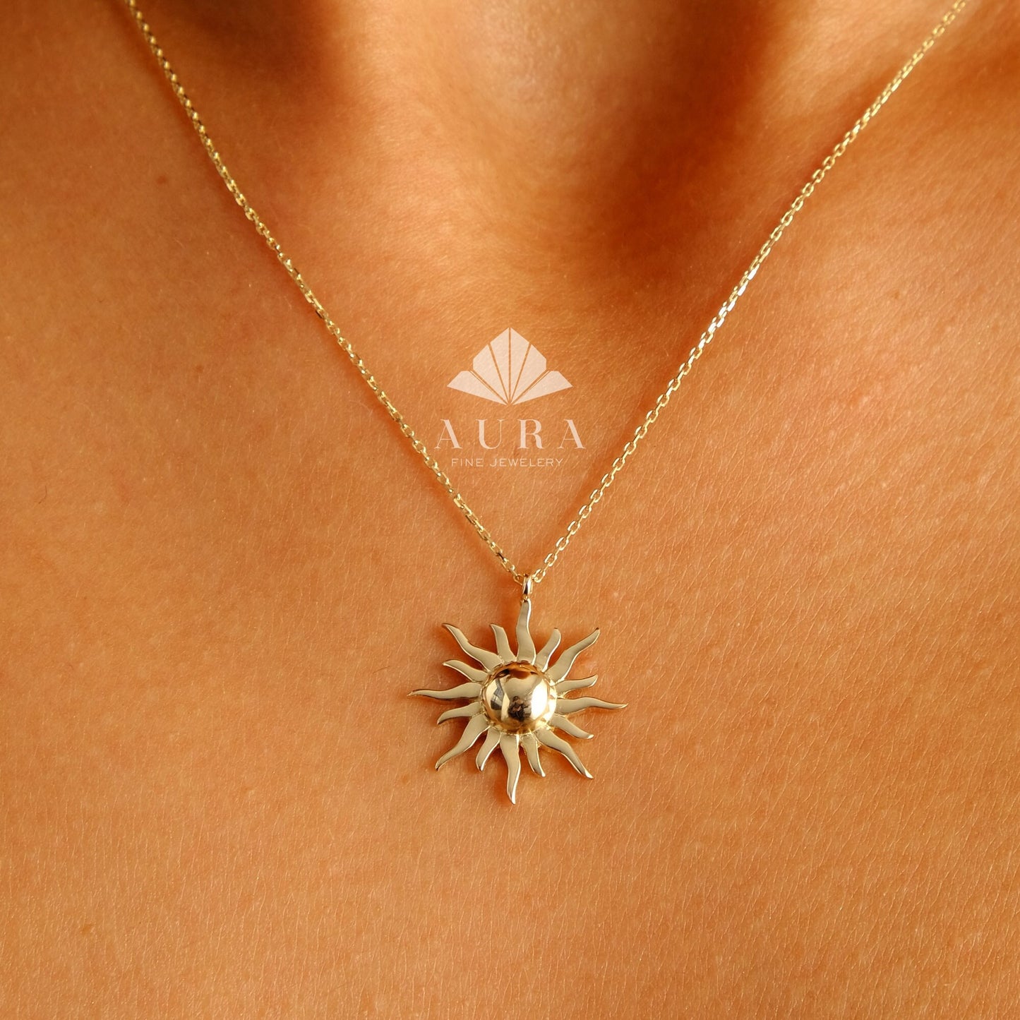 14K Gold Sun Necklace, Solar Celestial Star Sun Necklace, Sunshine Necklace, Glowing Necklace, Sun Charm Delicate Necklace, Anniversary