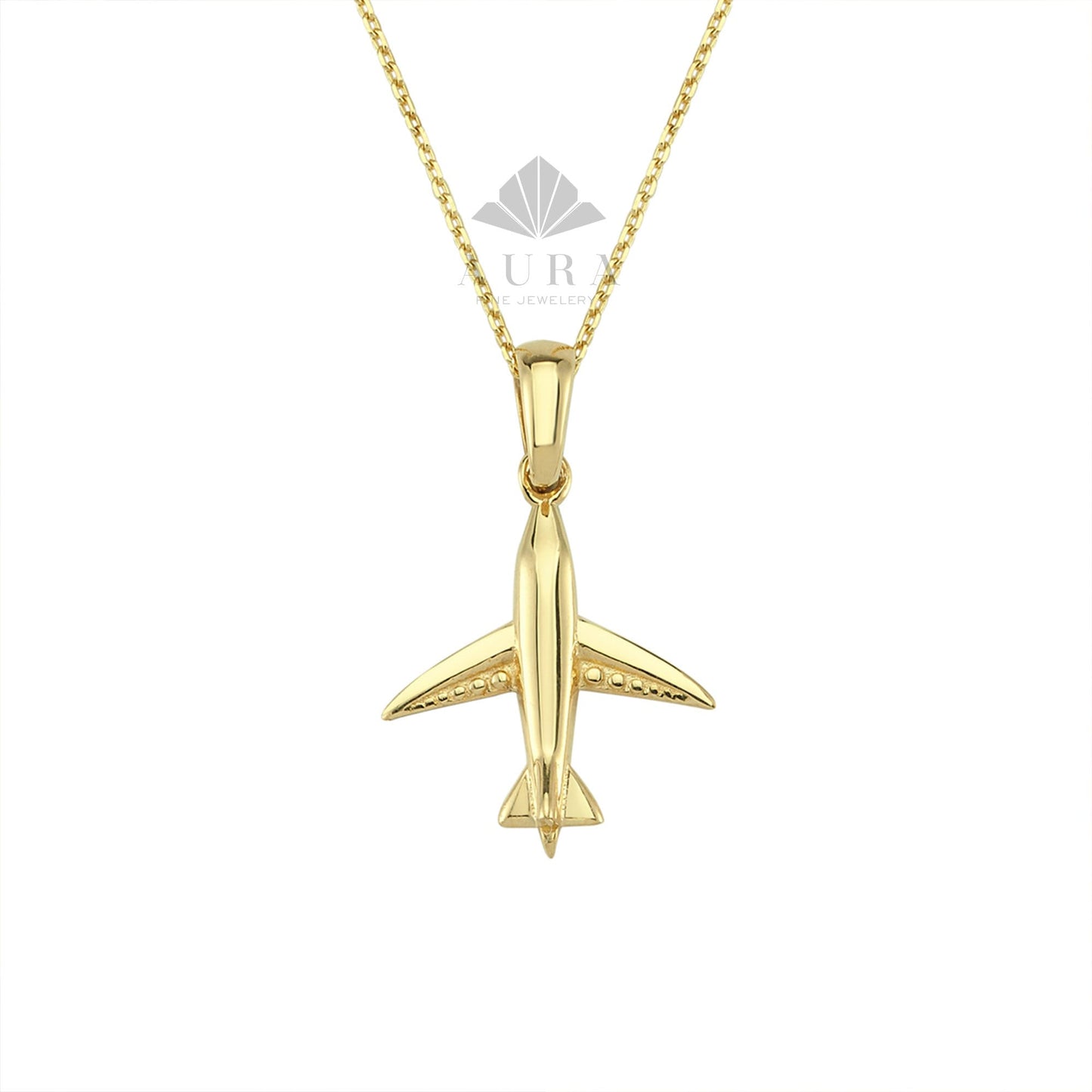 14K Gold Airplane Necklace, Airplane Pendant, Tiny Airplane Charm, Dainty Gold Plane Necklace, Travel Jewelry, Pilots Flight Attendant Gift