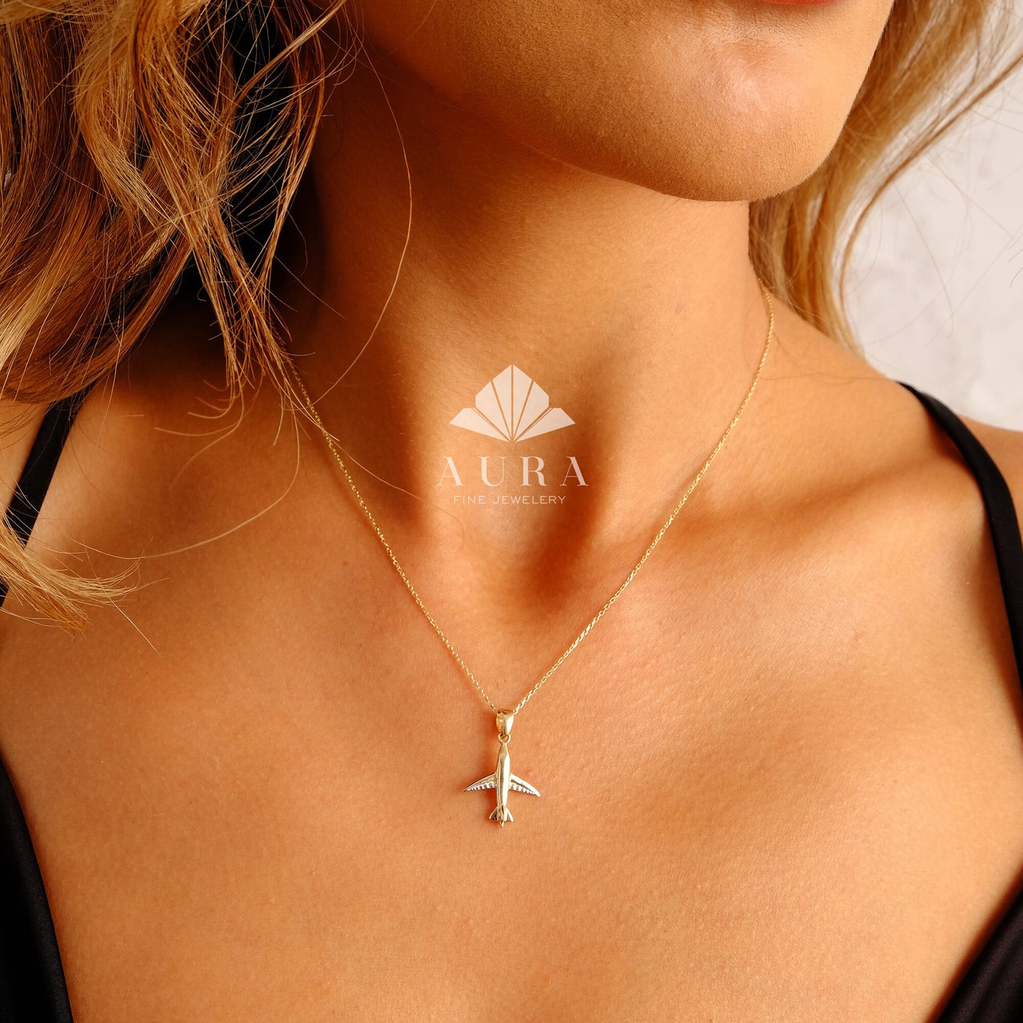 14K Gold Airplane Necklace, Airplane Pendant, Tiny Airplane Charm, Dainty Gold Plane Necklace, Travel Jewelry, Pilots Flight Attendant Gift