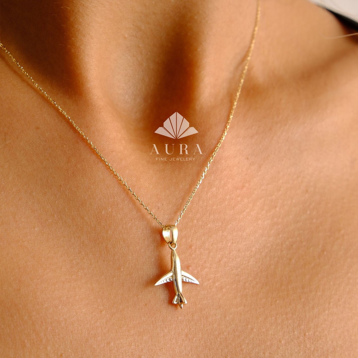 14K Gold Airplane Necklace, Traveler Necklace, Airplane Charm Jewelry, Pilot Flight Attendant Gift, Journey Fly, Dainty Aviation Graduation
