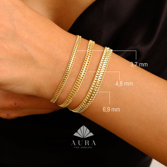 14K Gold Vienna Bracelet, Double Curb Chain Bracelet, Armoured Chain, Minimalist Women Jewelry, Handmade Layering Chain, Gift for Her