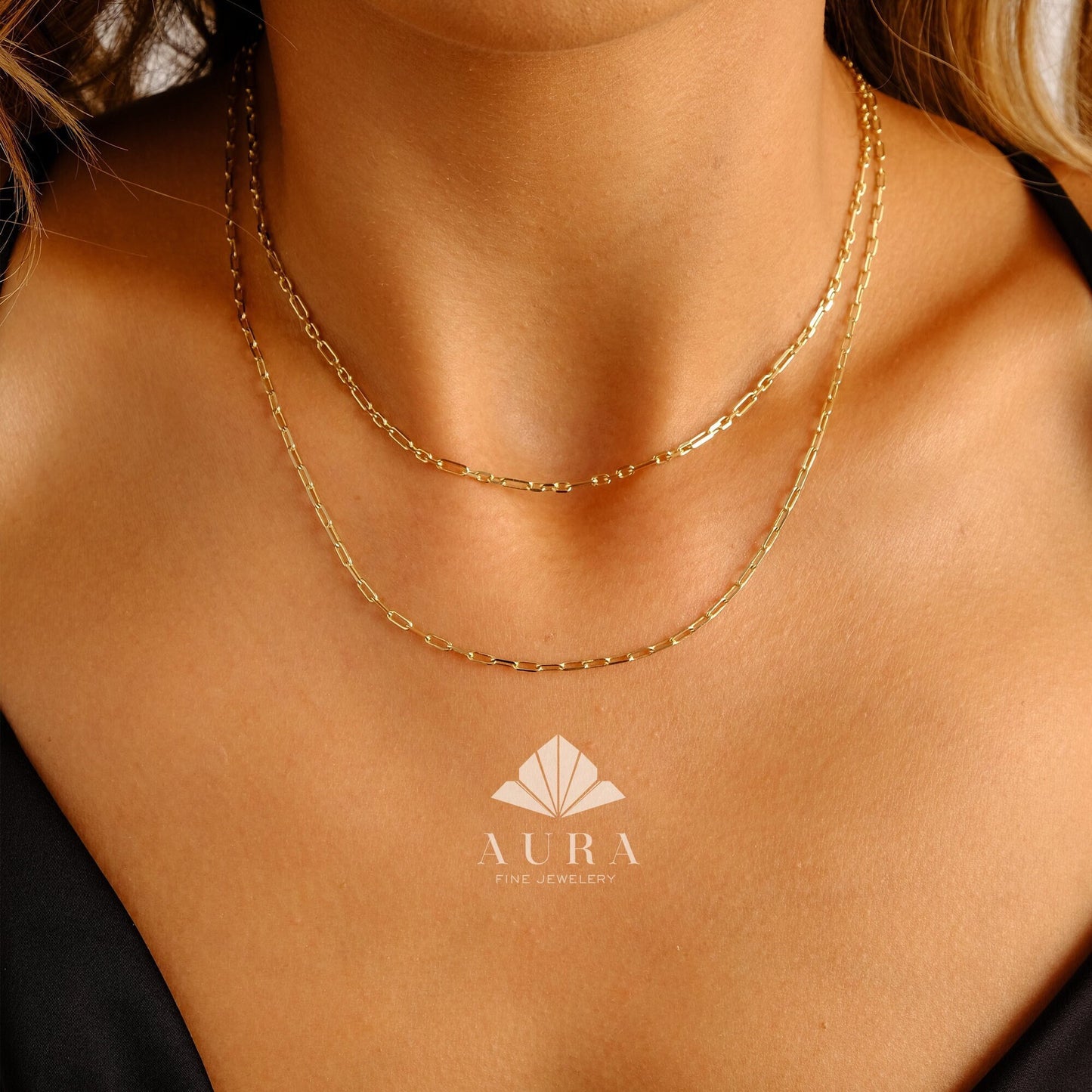 14K Gold Paperclip Chain Necklace, Italian Paperclip Choker, Dainty Gold Link Necklace, Rectangle Chain, Layering Necklace, Gift For Her