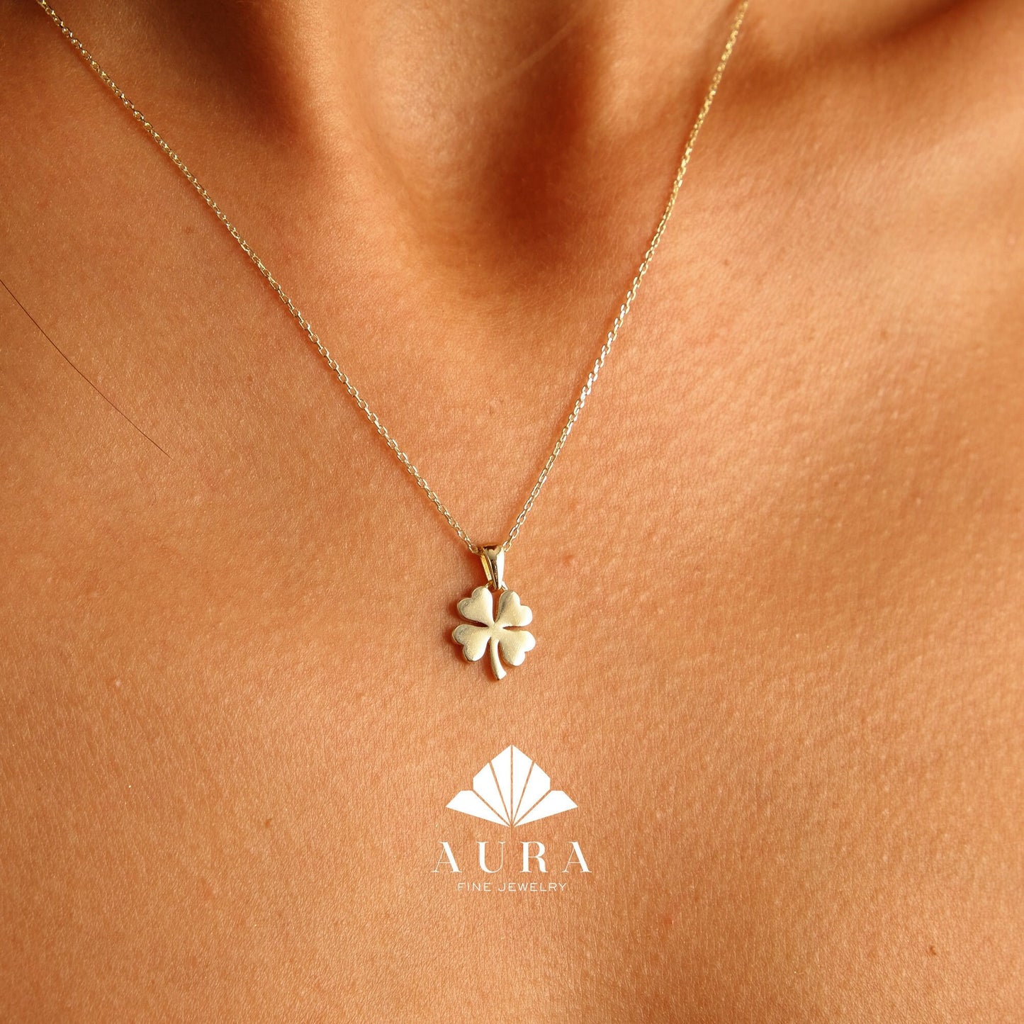 14K Gold Clover Necklace, Four Leaf Pendant, Shamrock Necklace, Good Luck Charm Necklace, St Patricks Day Accessory, Bridesmaid Jewelry