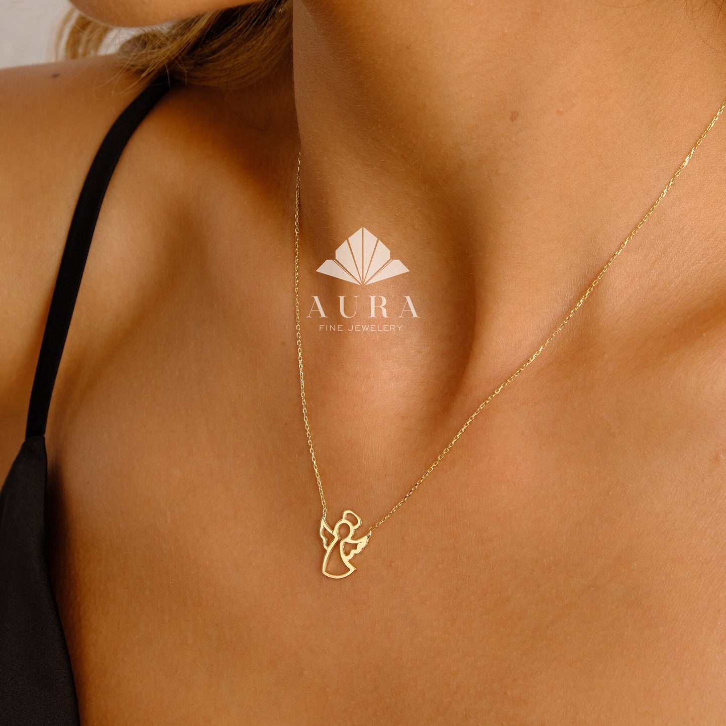 14K Gold Angel Necklace, Guardian Angel Pendant, Dainty Angel Necklace, Protection Jewelry, Angel Charm Necklace, Christmas Gift