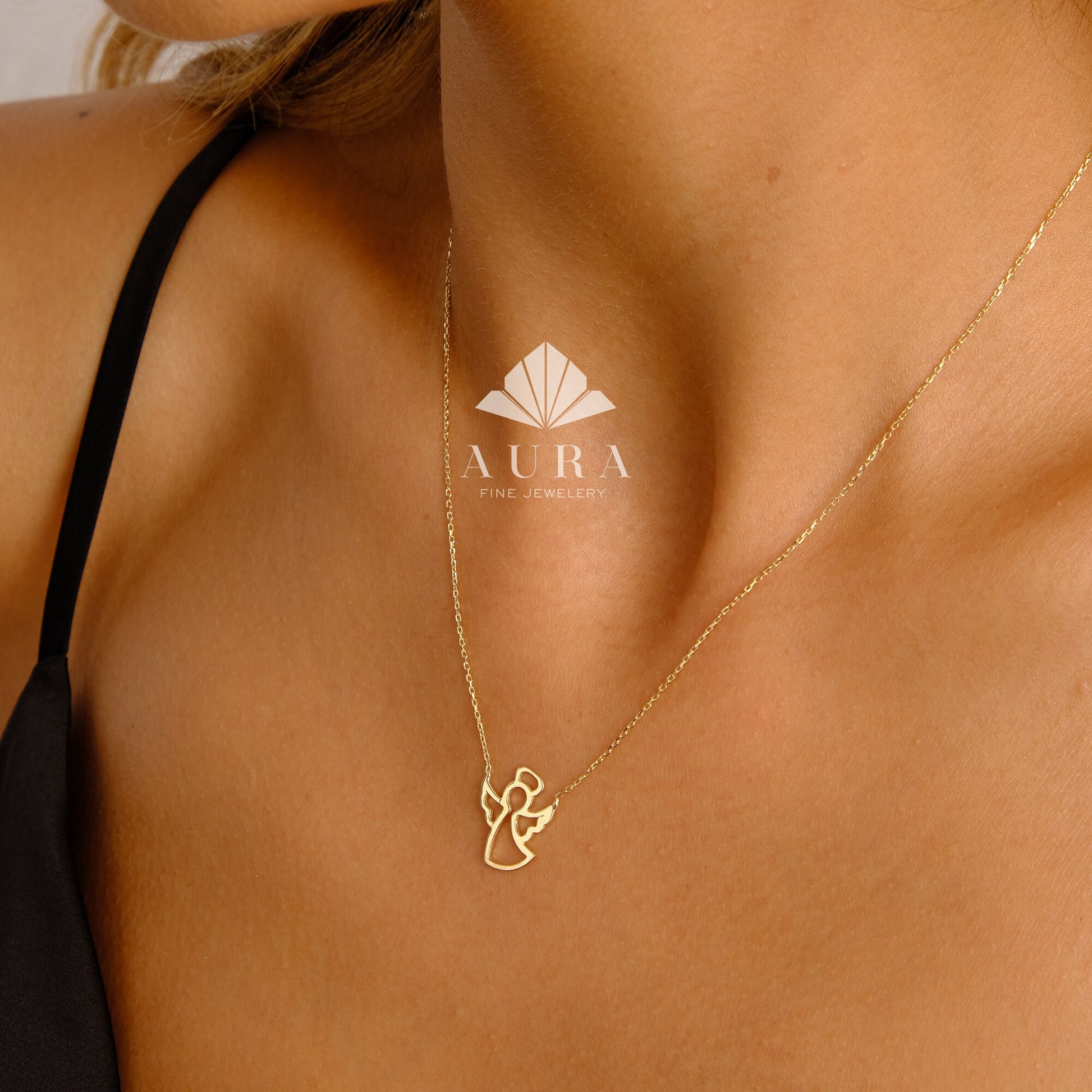 14K Gold Angel Necklace, Guardian Angel Pendant, Dainty Angel Necklace, Protection Jewelry, Angel Charm Necklace, Christmas Gift