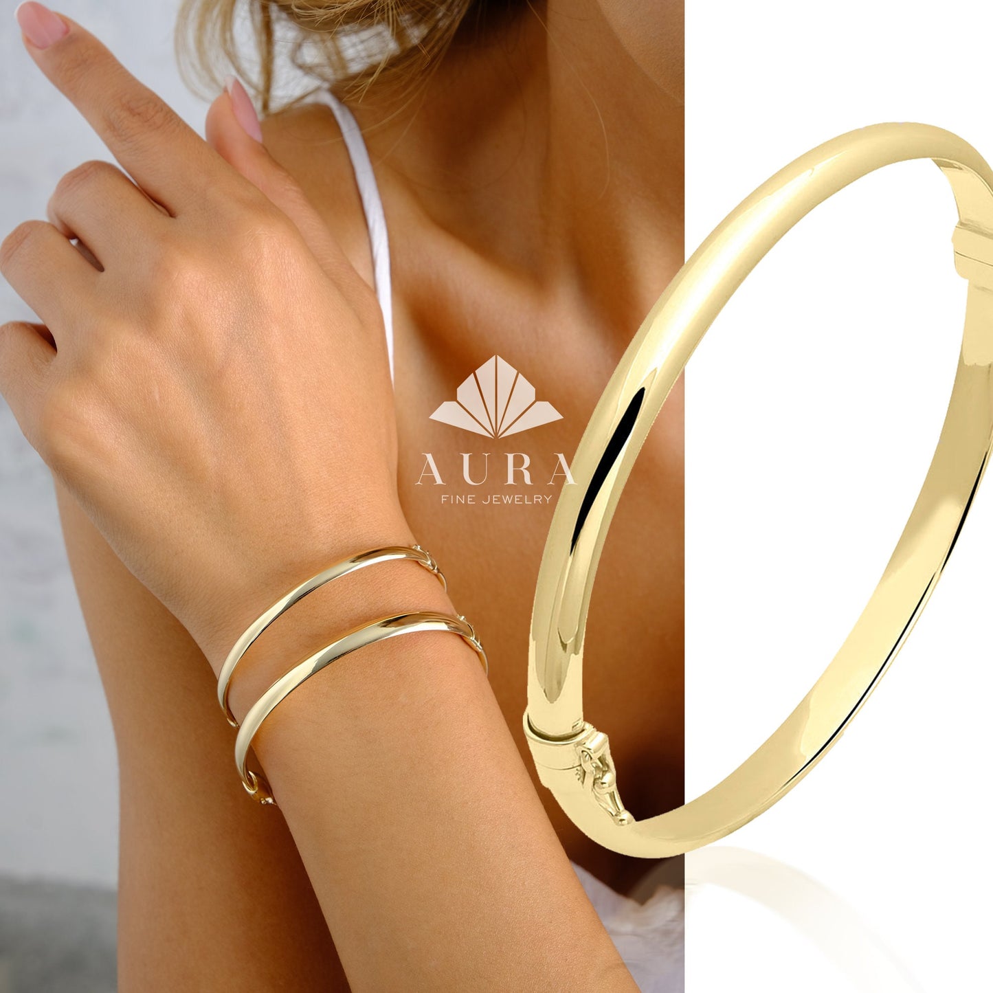14K Gold Hinged Classic Gold Bangle Bracelet, 4mm 5mm Gold Dome Bangle, Wide Custom Bracelet, Personalized Cuff, Stacking Engraved Bangle
