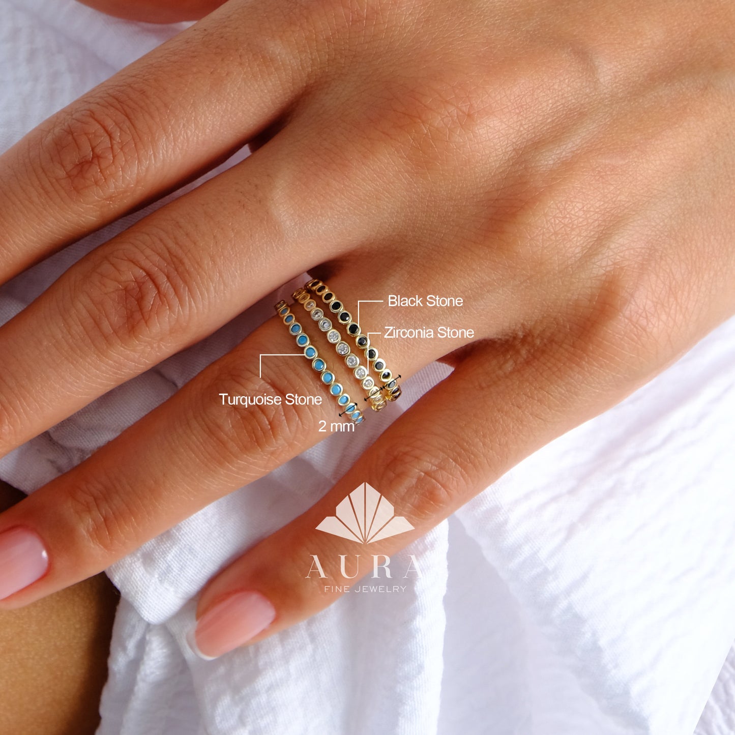 14K Gold Eternity Birthstone Ring, Eternity Stackable Gemstone Band, 2mm Wedding Band, Birthday Birthstone Ring, Gold Promise Ring