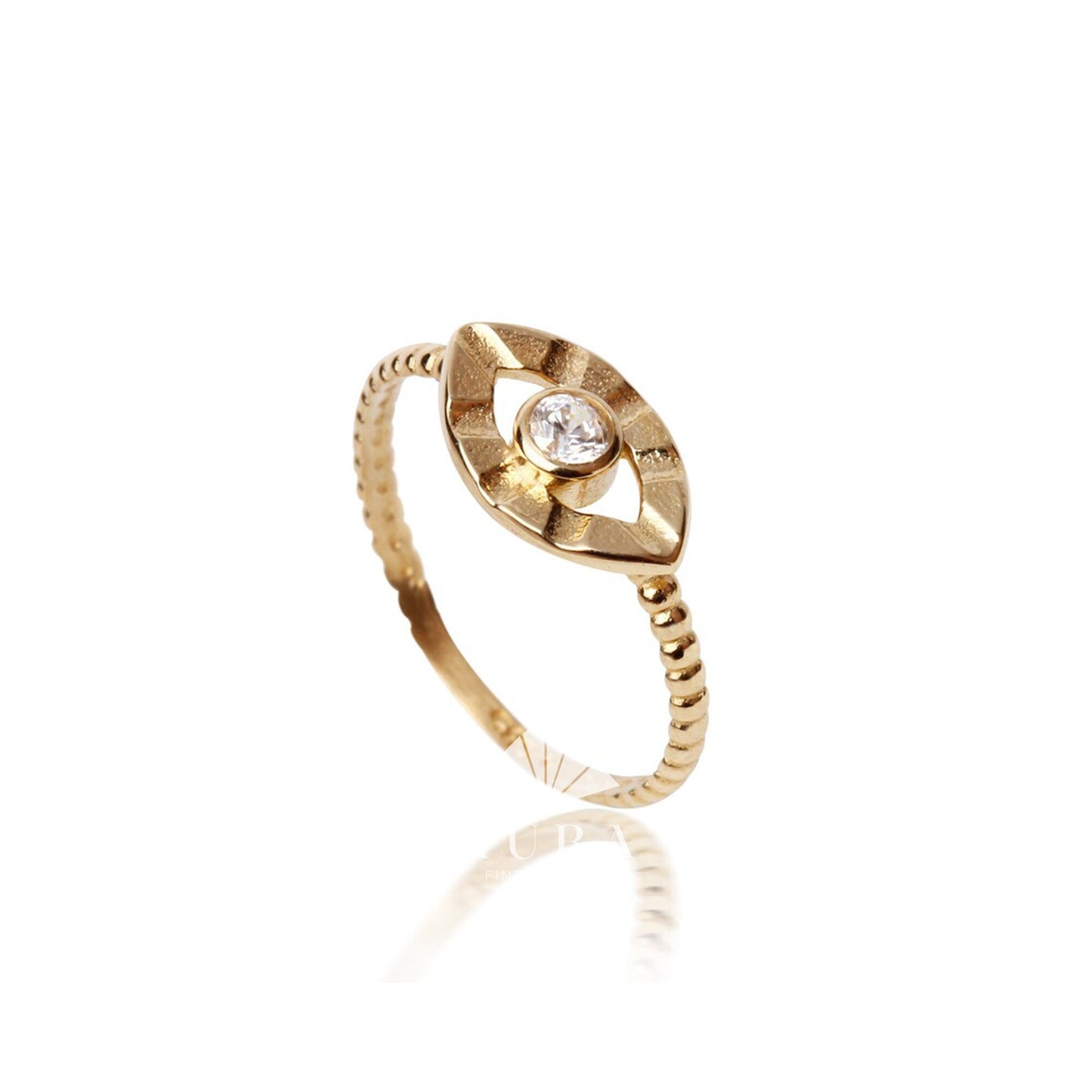 14K Gold Evil Eye Ring, Cz Diamond Evil Eye Band, Women Dainty Evil Eye Ring, Protection Ring, Good Luck Ring, Gift For Her