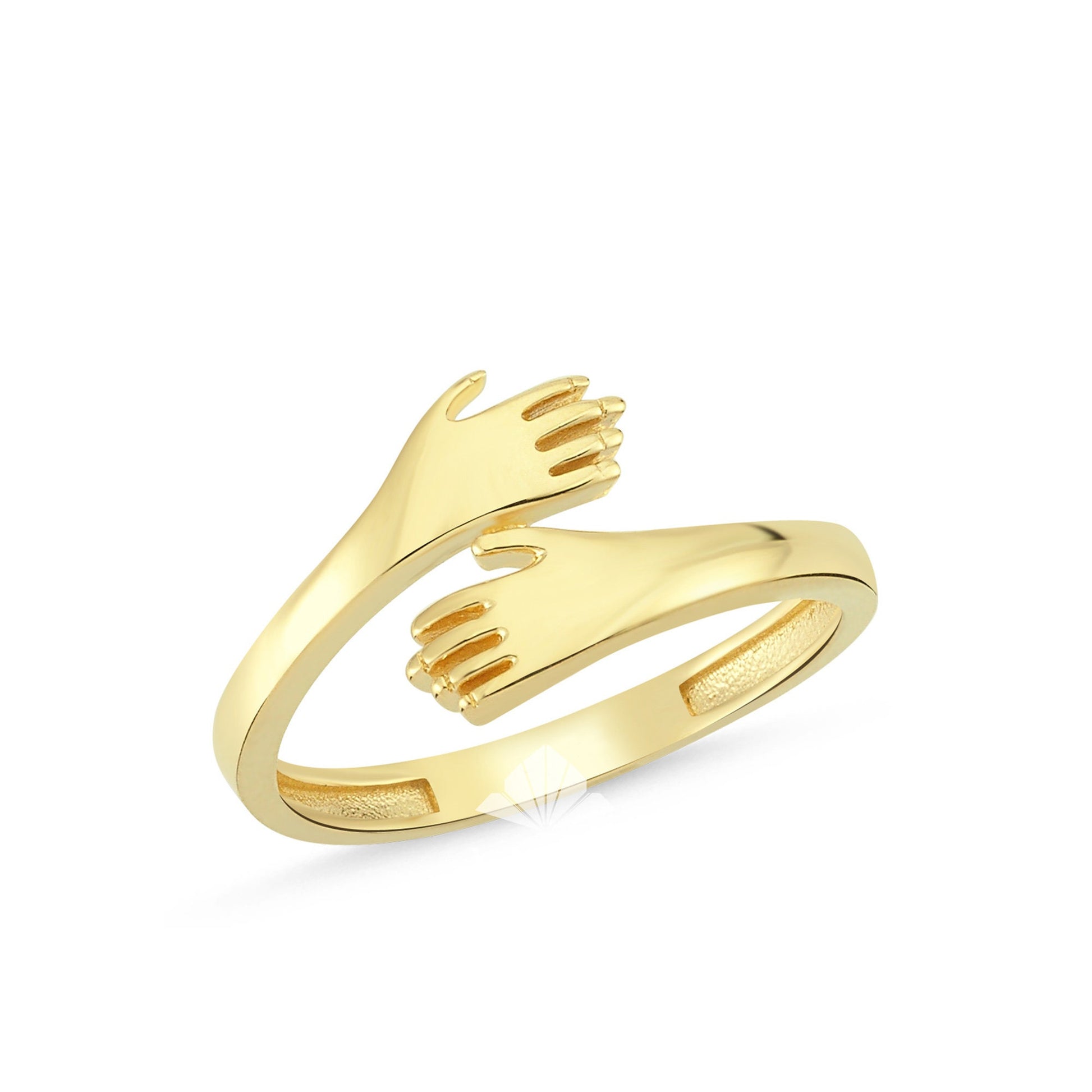 14K Gold Hug Ring, Hugging Hands Ring, Hug Gold Ring, Unique Love Dainty Hand Ring, Two Hand Gold Ring, Simple Handmade Ring, Gift For Her