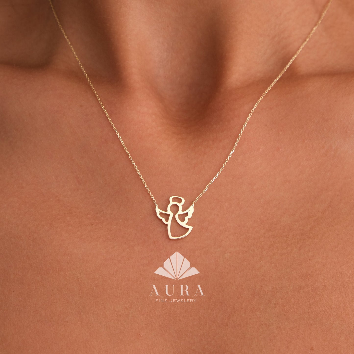 14K Gold Angel Necklace, Guardian Angel Pendant, Dainty Angel Necklace, Protection Jewelry, Angel Charm Necklace, Christmas Gift