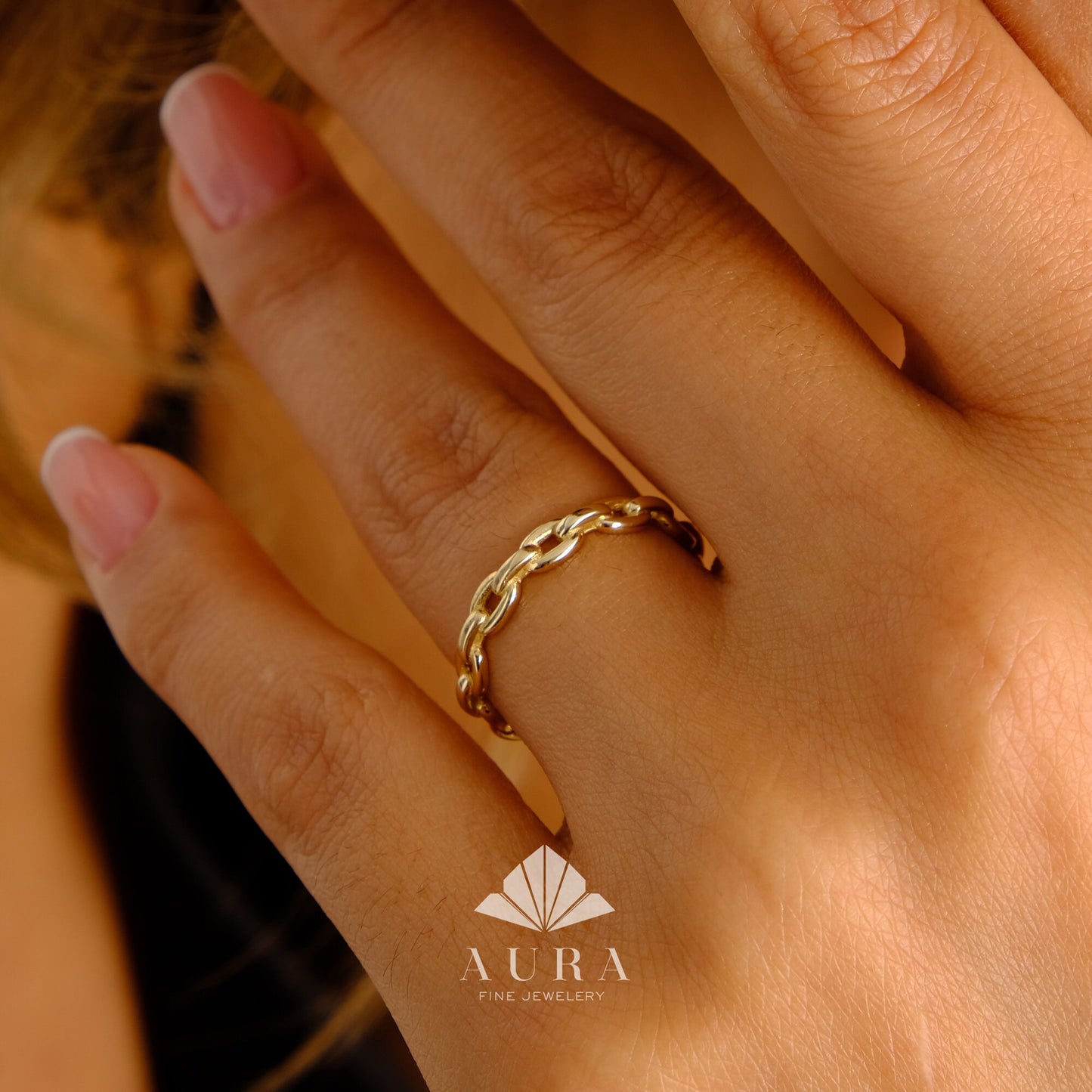 14K Gold Chain Ring, Dainty Gold Band, Paperclip Chain Ring, Curb Chain Link Ring, Wedding Band, Simple Stacking Ring, Pointer Finger Ring